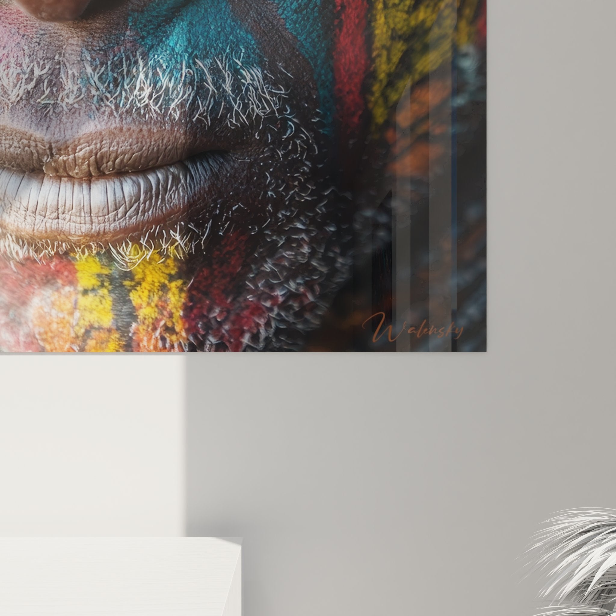 Vue ensemble tableau mural visage africain peintures colorées décoration ethnique moderne