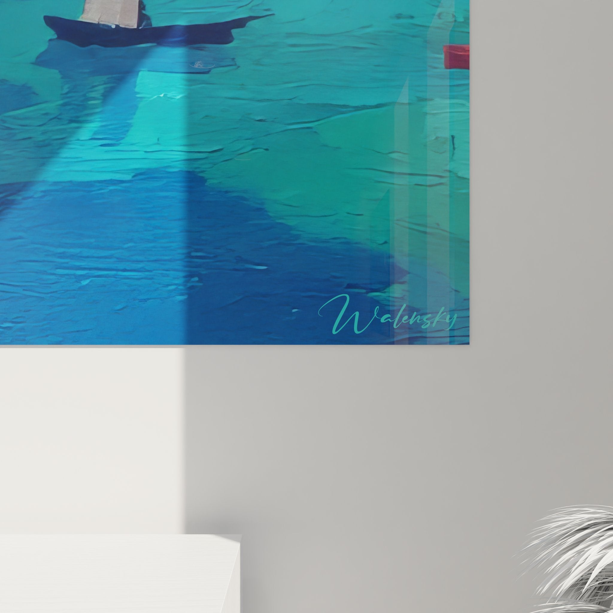 Vue d'ensemble tableau mural voiliers, art contemporain bord de mer aux dimensions parfaites pour salon