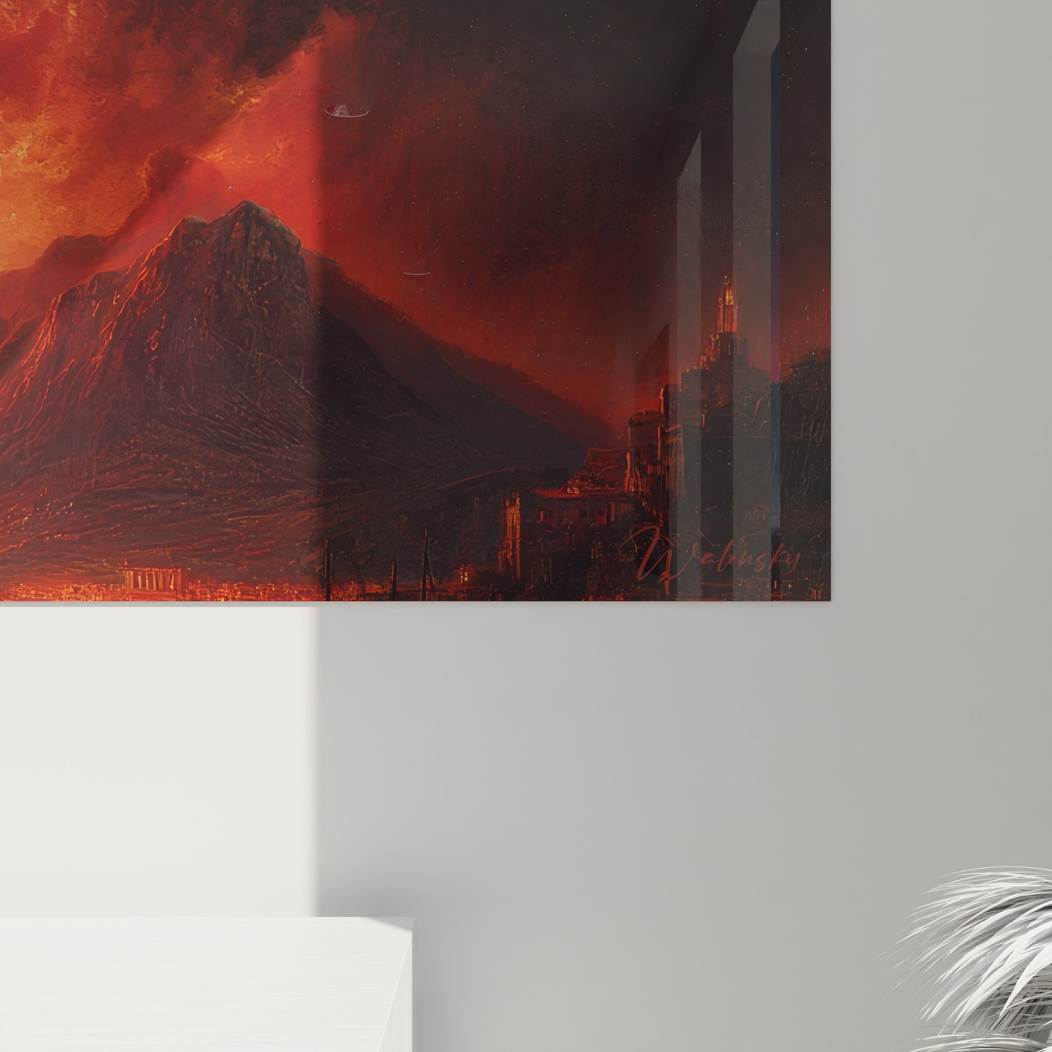 Vue ensemble tableau mural volcan éruption apocalyptique décoration art volcanique flammes