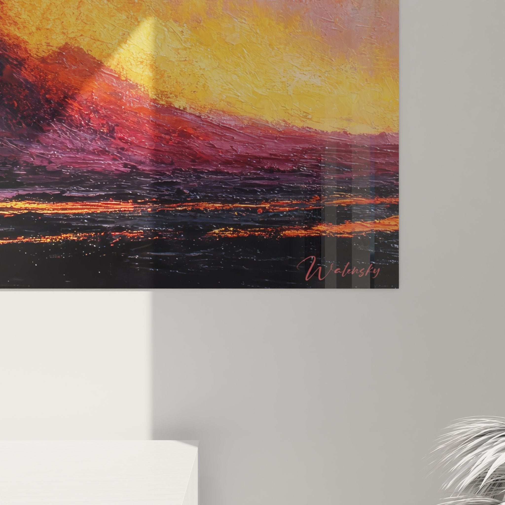 Vue ensemble tableau mural volcan éruption décoration murale art géologique moderne