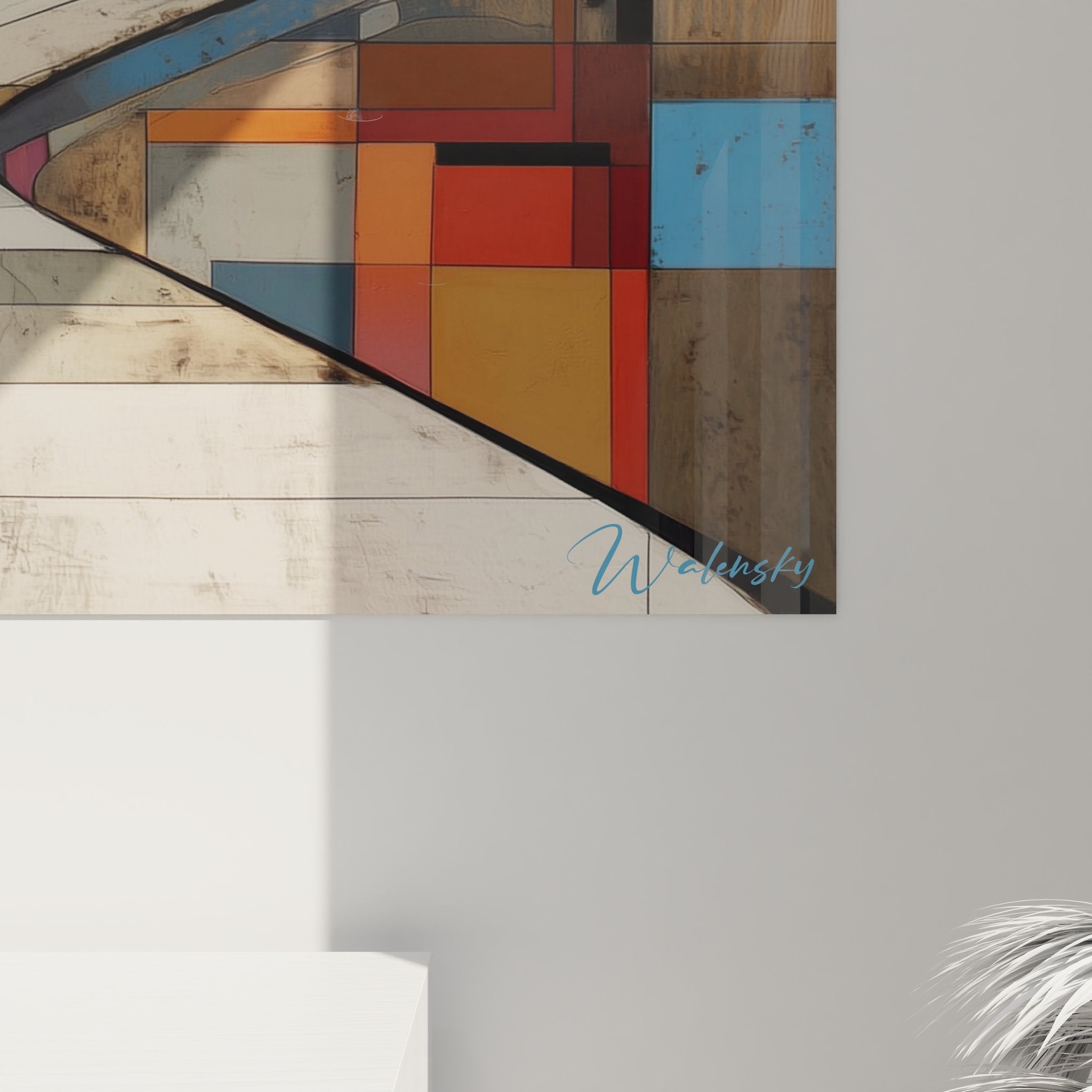 Vue ensemble tableau mural volcan géométrique style contemporain art moderne