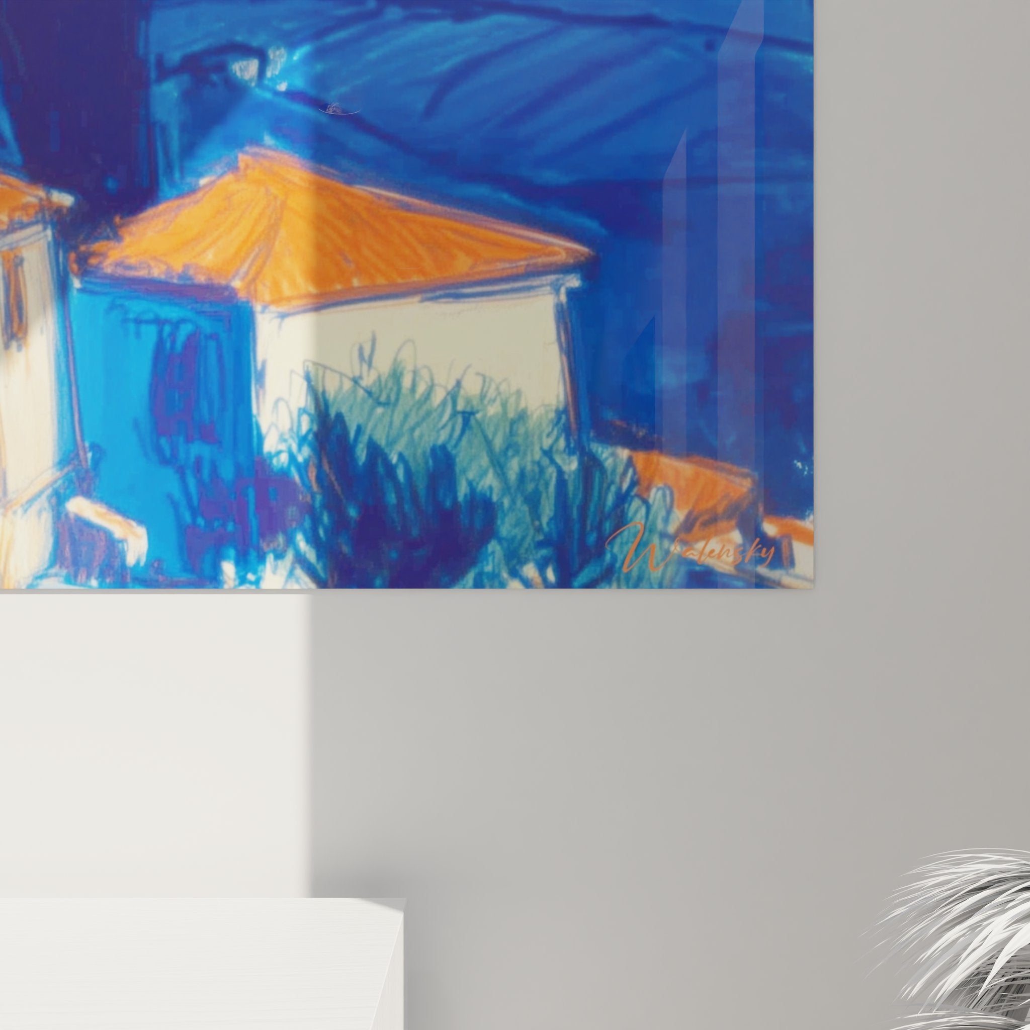 Vue d'ensemble tableau mural volcanique dans intérieur contemporain - paysage méditerranéen bleu