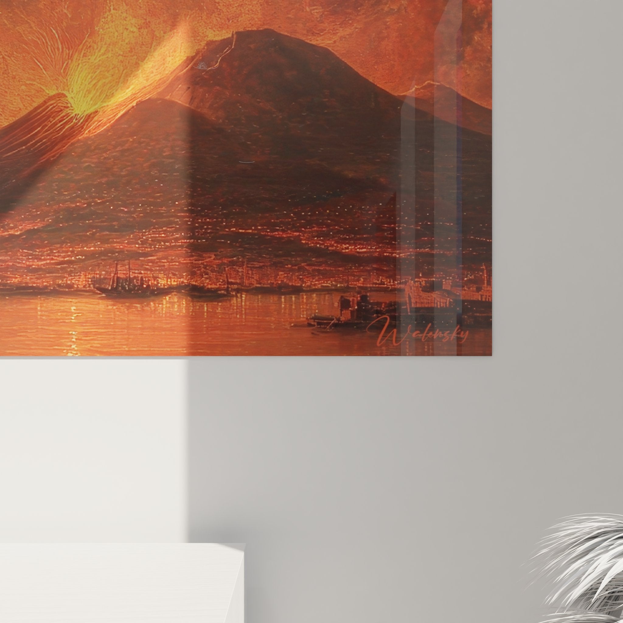 Vue ensemble tableau mural volcanique éruption nocturne décoration artistique