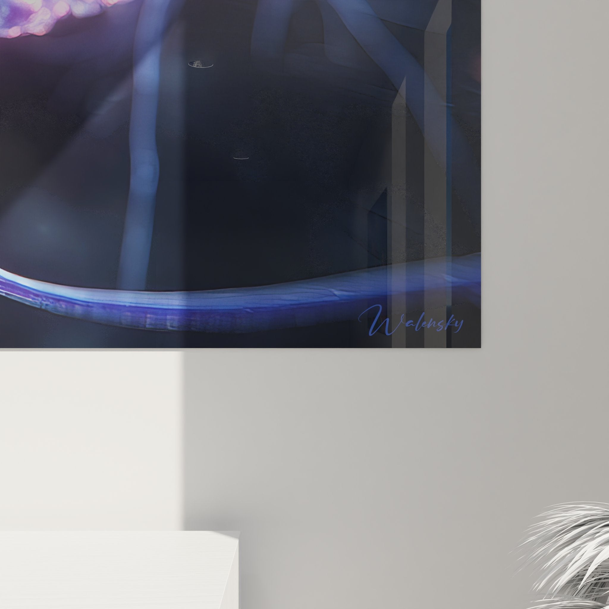 Vue ensemble tableau mural neurone électrique - art décoratif scientifique lumineux violet