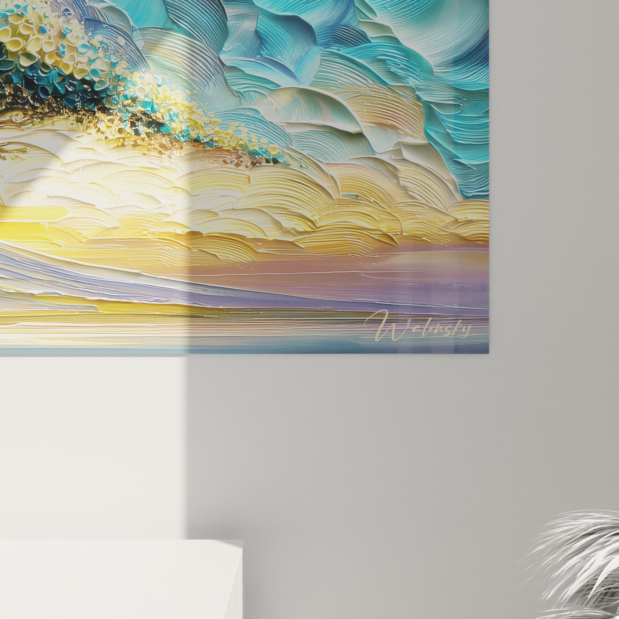 Vue ensemble tableau panoramique arbre montagne, décoration murale salon