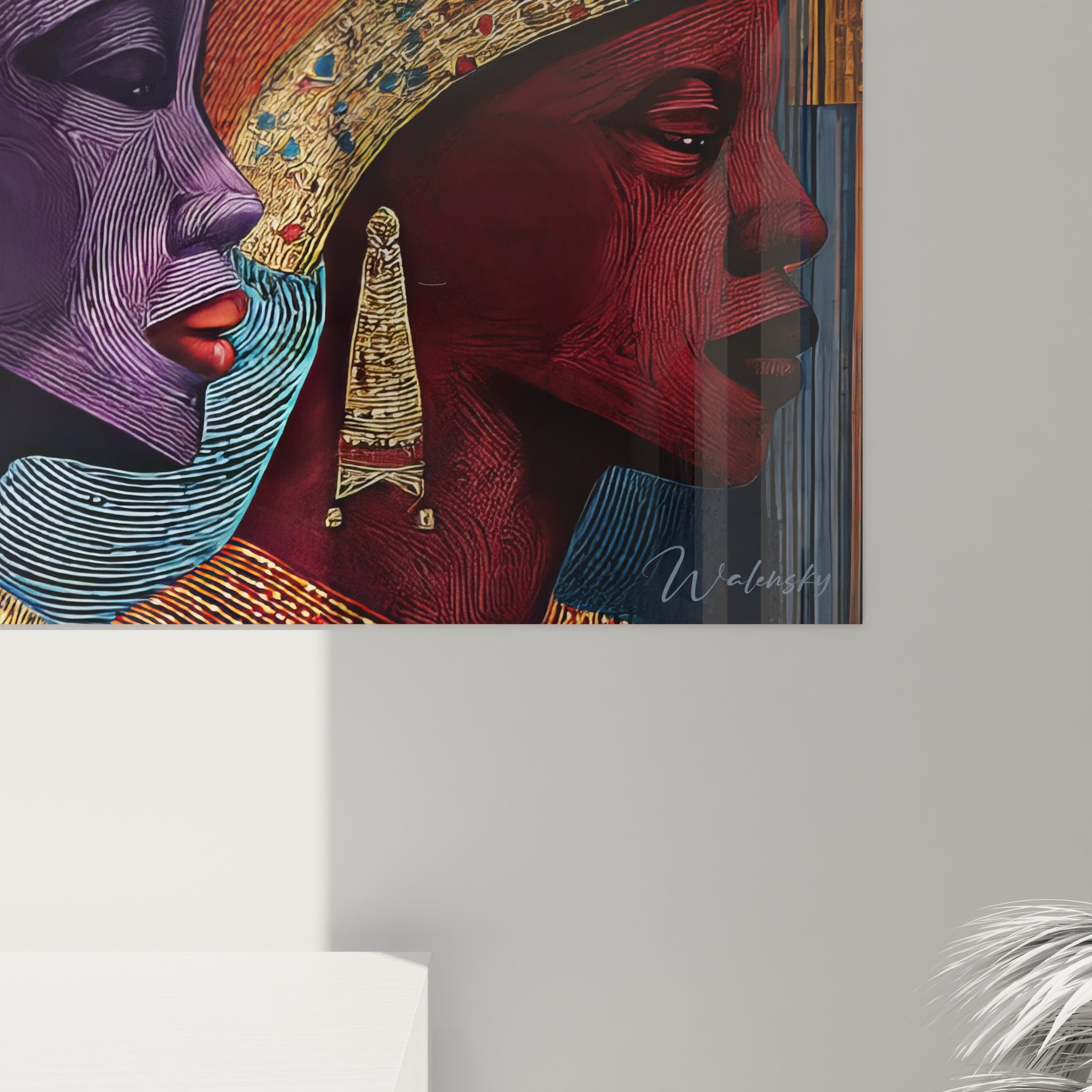 Vue ensemble tableau panoramique femmes africaines, art mural décoratif ethnique coloré