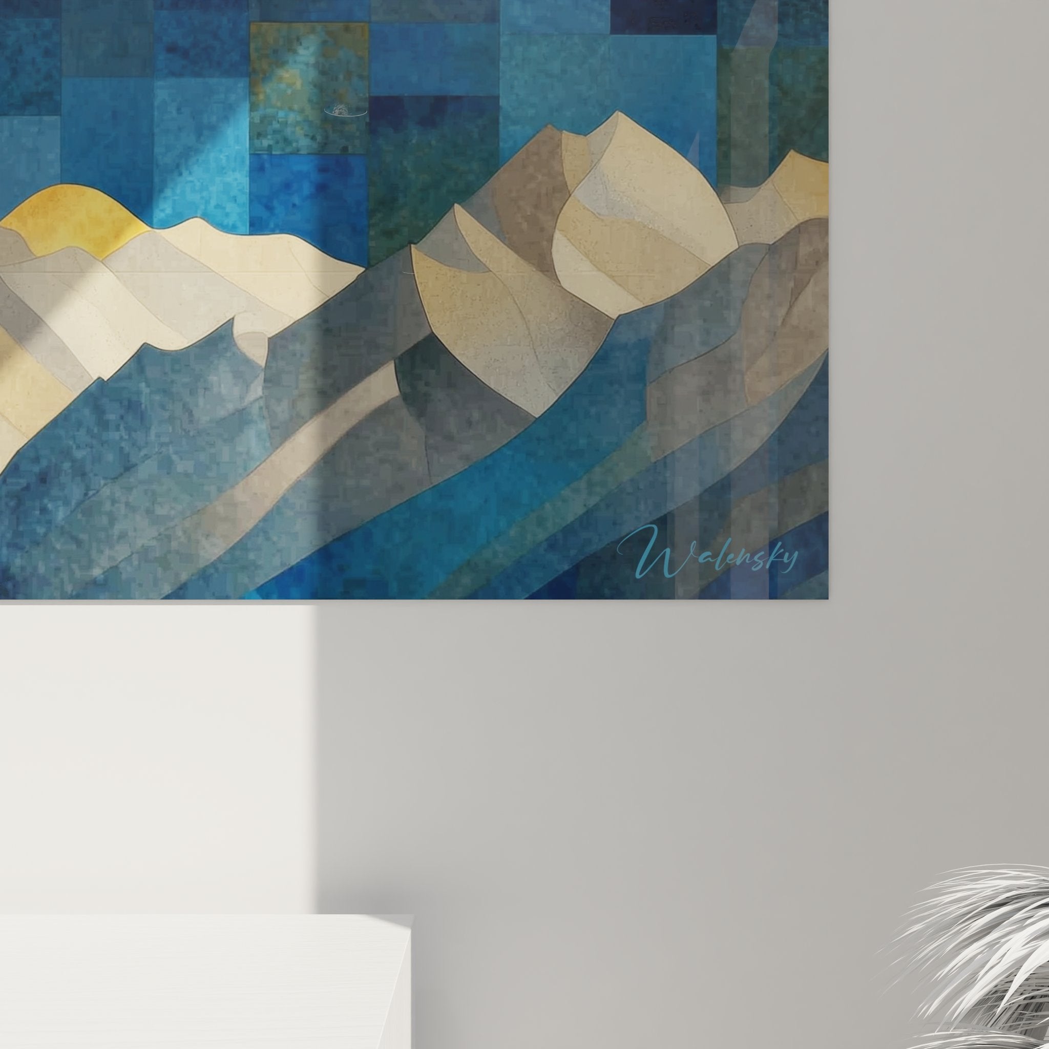 Vue ensemble tableau panoramique montagne géométrique décoration murale paysage abstrait