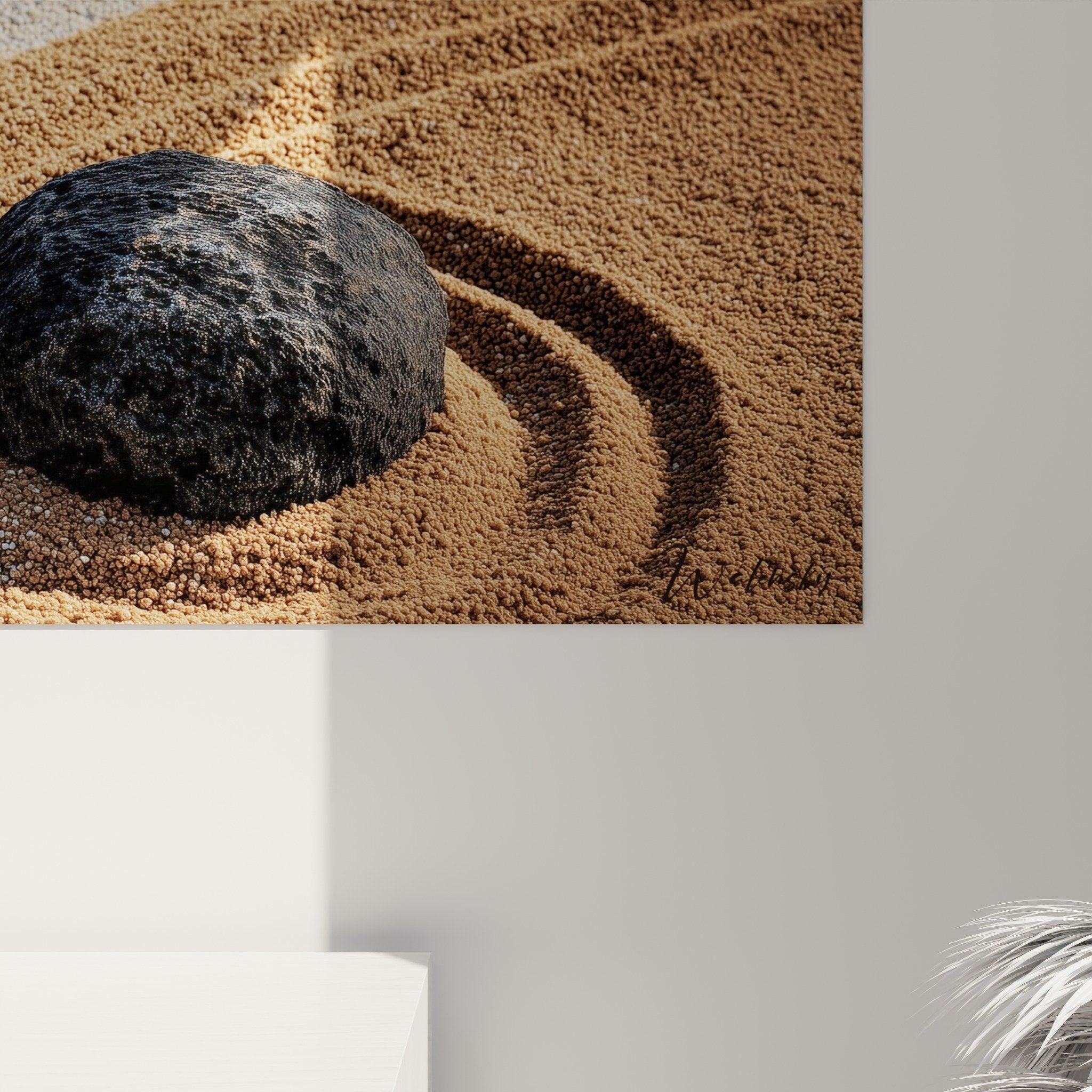 Vue d'ensemble tableau panoramique pierres zen sable composition méditative