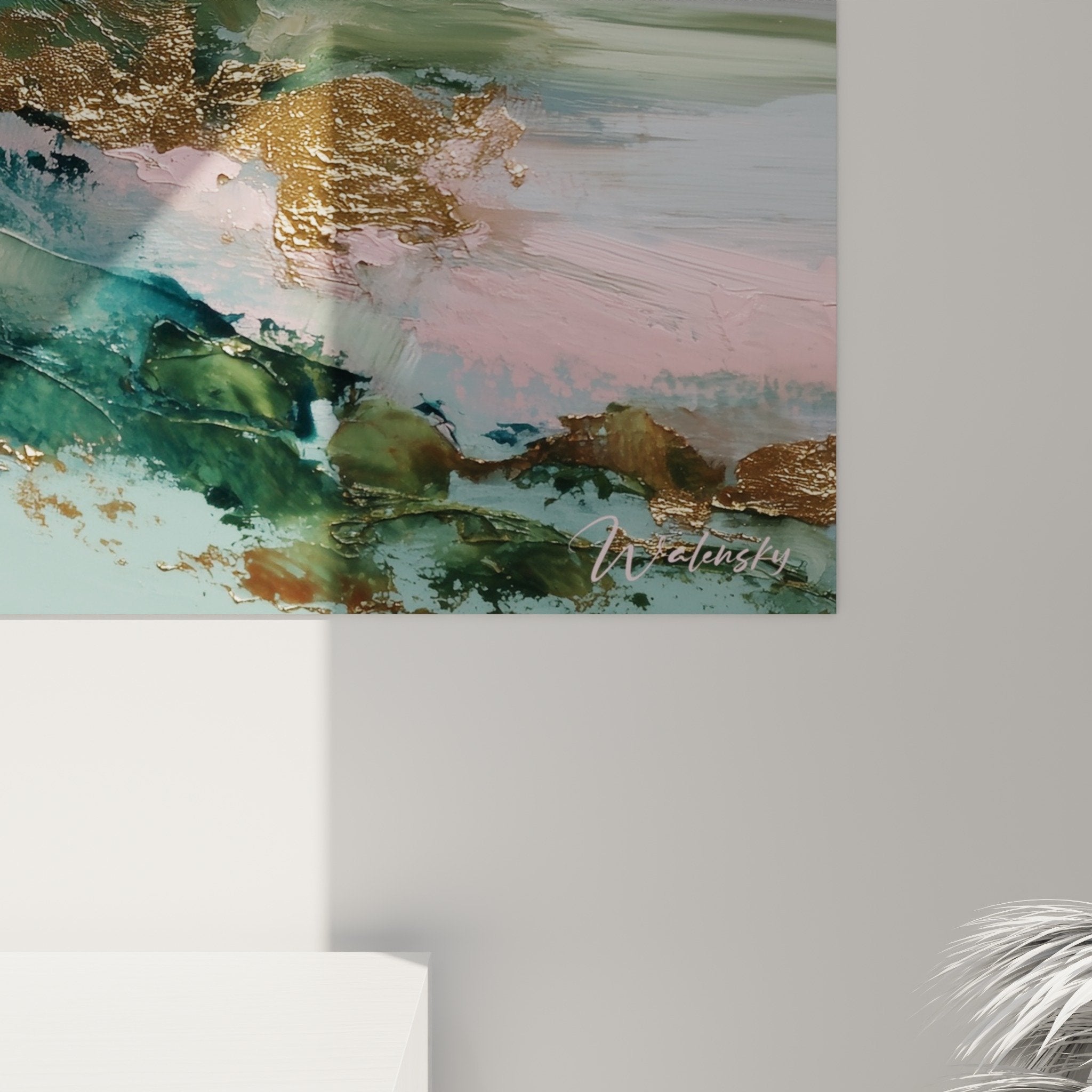 Abstract landscape painting pastel pink blue modern zen interior decoration artwork view