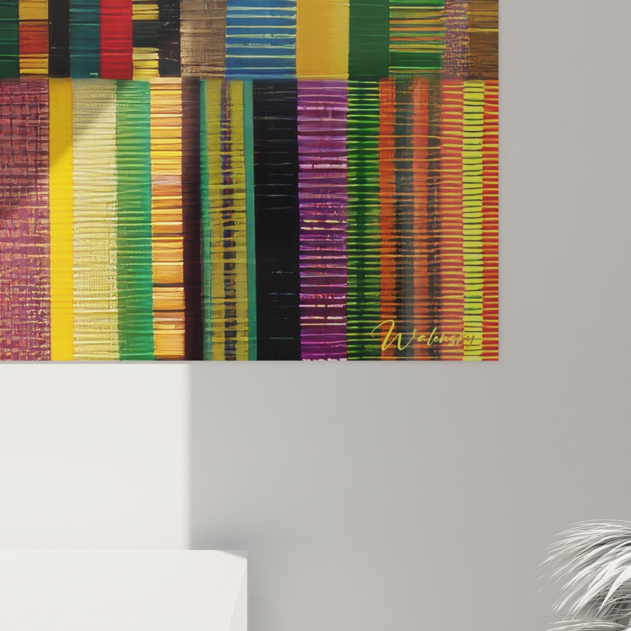 Vue d'ensemble du tableau patchwork aux motifs inspirés des tissus traditionnels d'Afrique