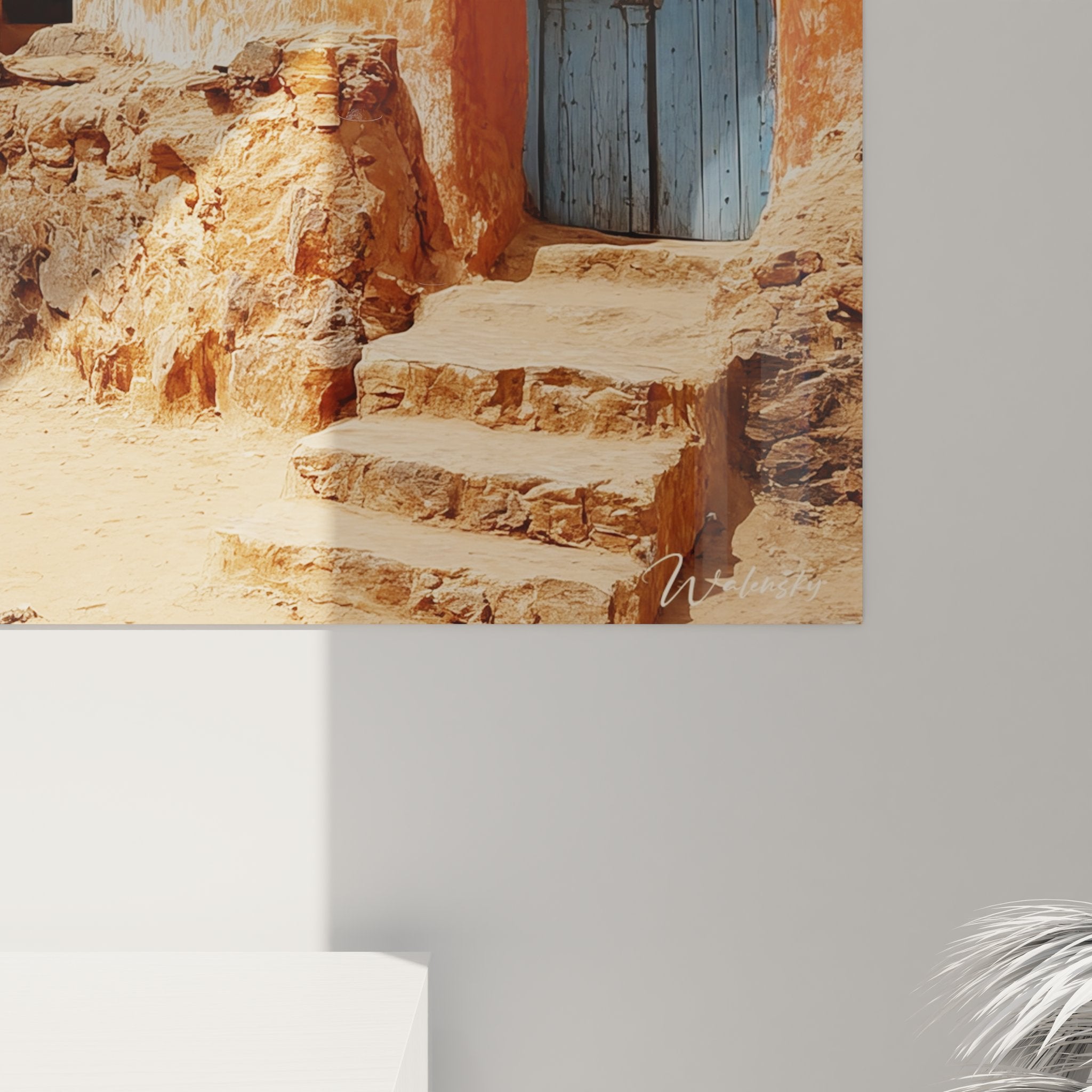 Vue ensemble tableau mural paysage africain village tunisien coupoles ocre décoration murale authentique