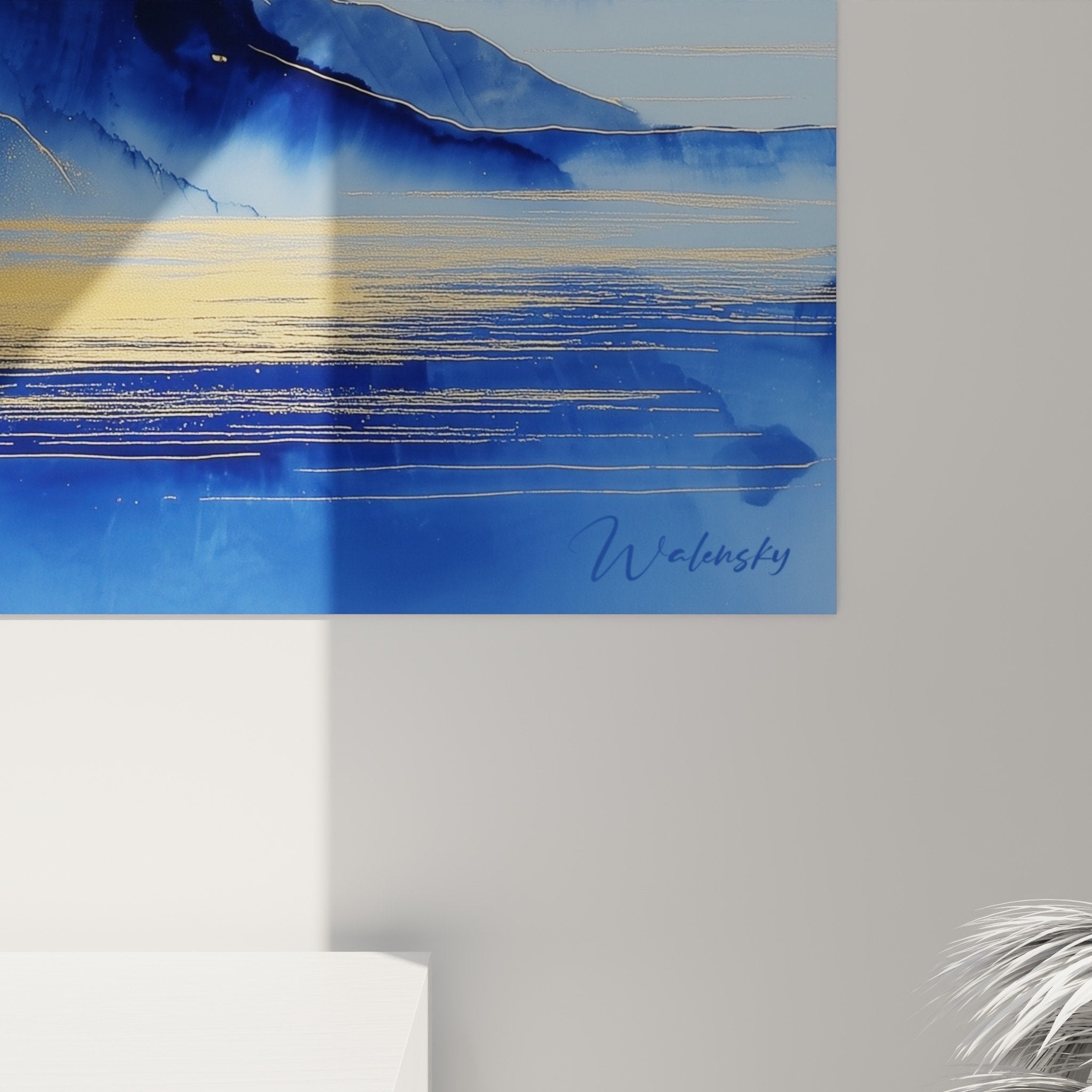 Overall view of aquatic mountain landscape wall art painting feng shui water north decoration