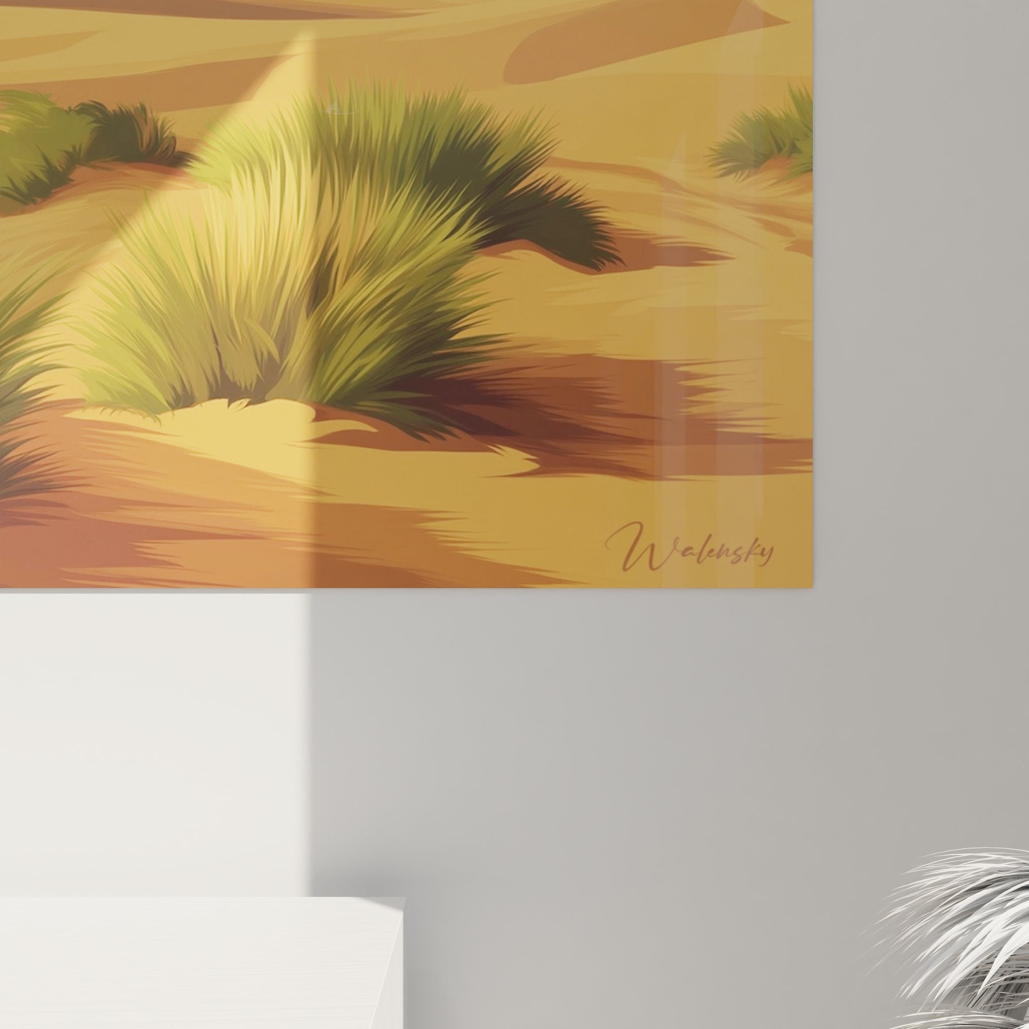 Vue ensemble tableau paysage aride africain, art mural désert décoration intérieure moderne