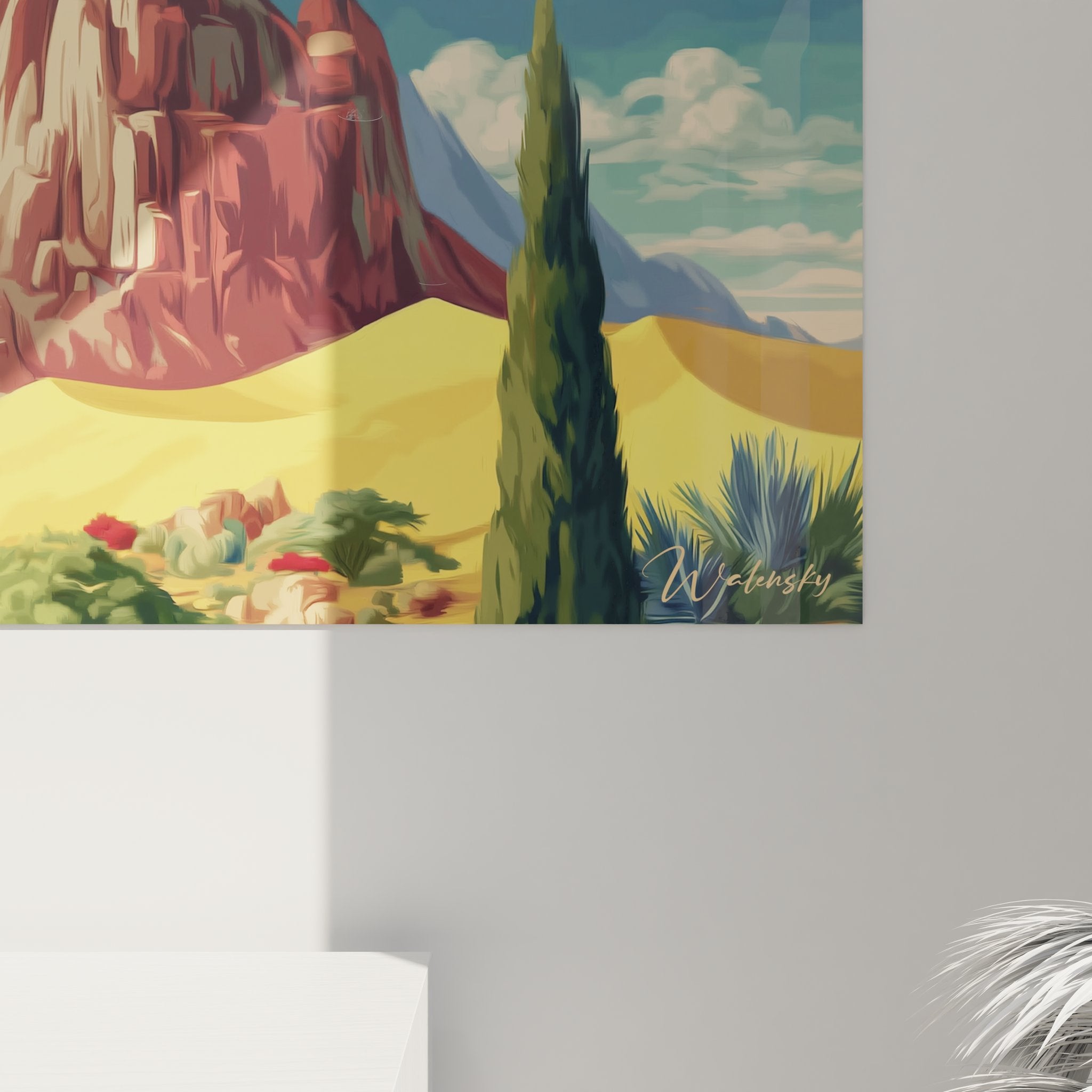 Vue ensemble tableau mural paysage aride, canyon rouge décoration intérieure style western