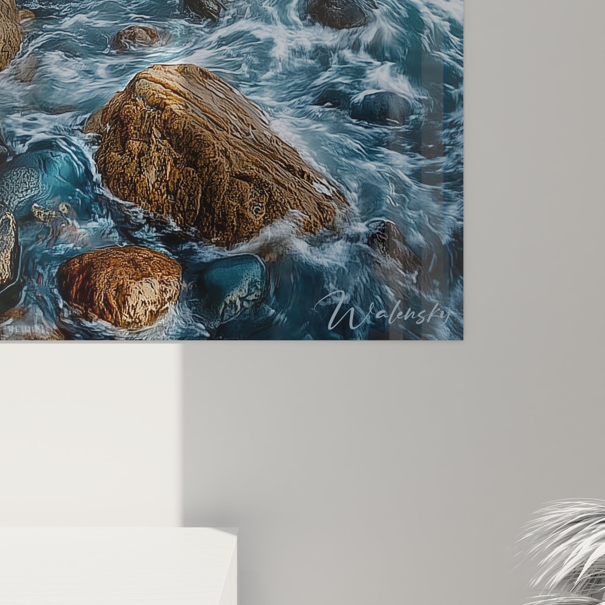 Vue ensemble tableau mural paysage côtier falaises dorées océan turquoise décoration plage