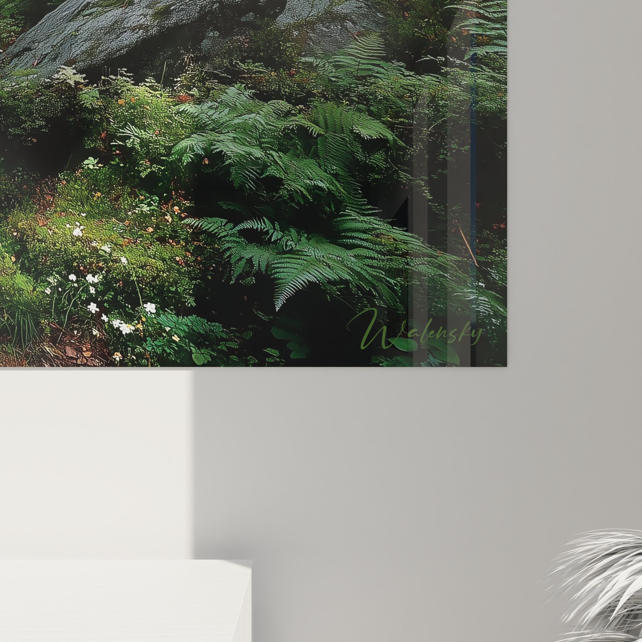 Vue ensemble tableau mural forêt brumeuse présentant paysage forestier enchanteur complet