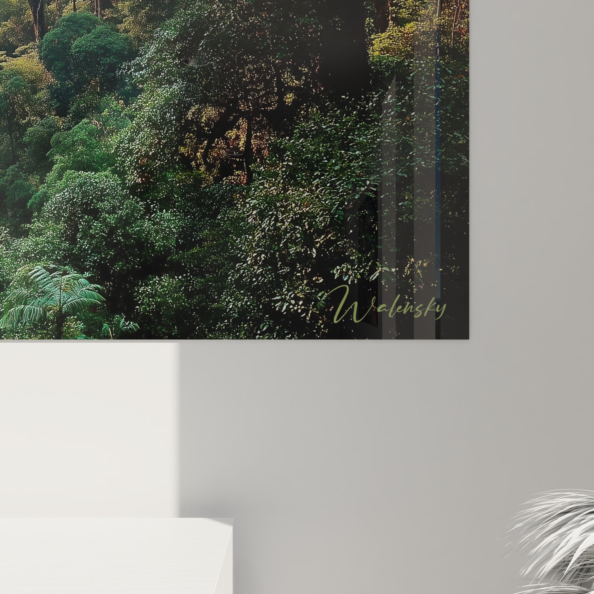 Vue ensemble tableau mural paysage forêt tropicale rivière mystique décoration intérieur nature luxuriante