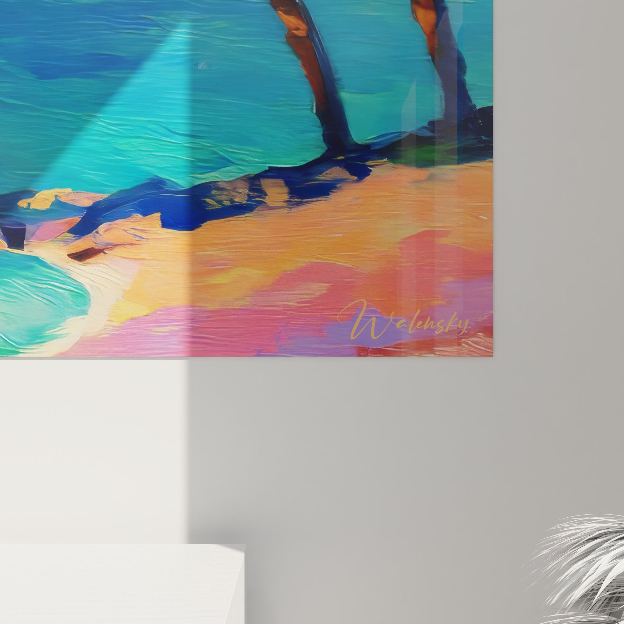 Vue ensemble tableau paysage maritime méditerranéen - art mural décoratif bord de mer contemporain