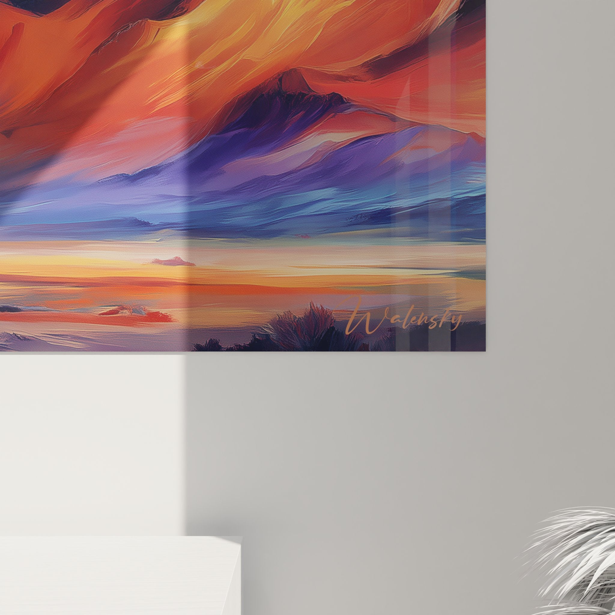 Overall view of landscape wall art with colorful desert mountains modern interior decoration