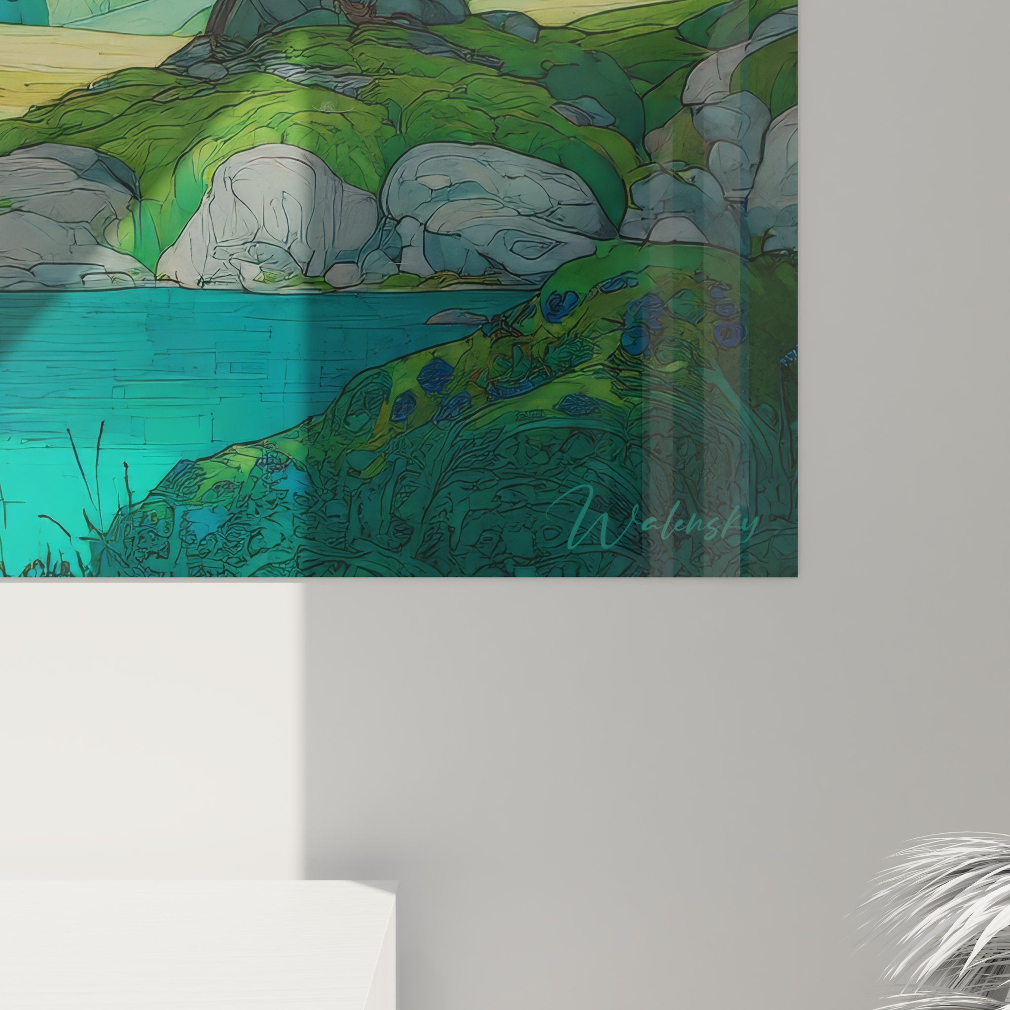 Vue ensemble tableau paysage rivière campagne décoration murale nature verte apaisante