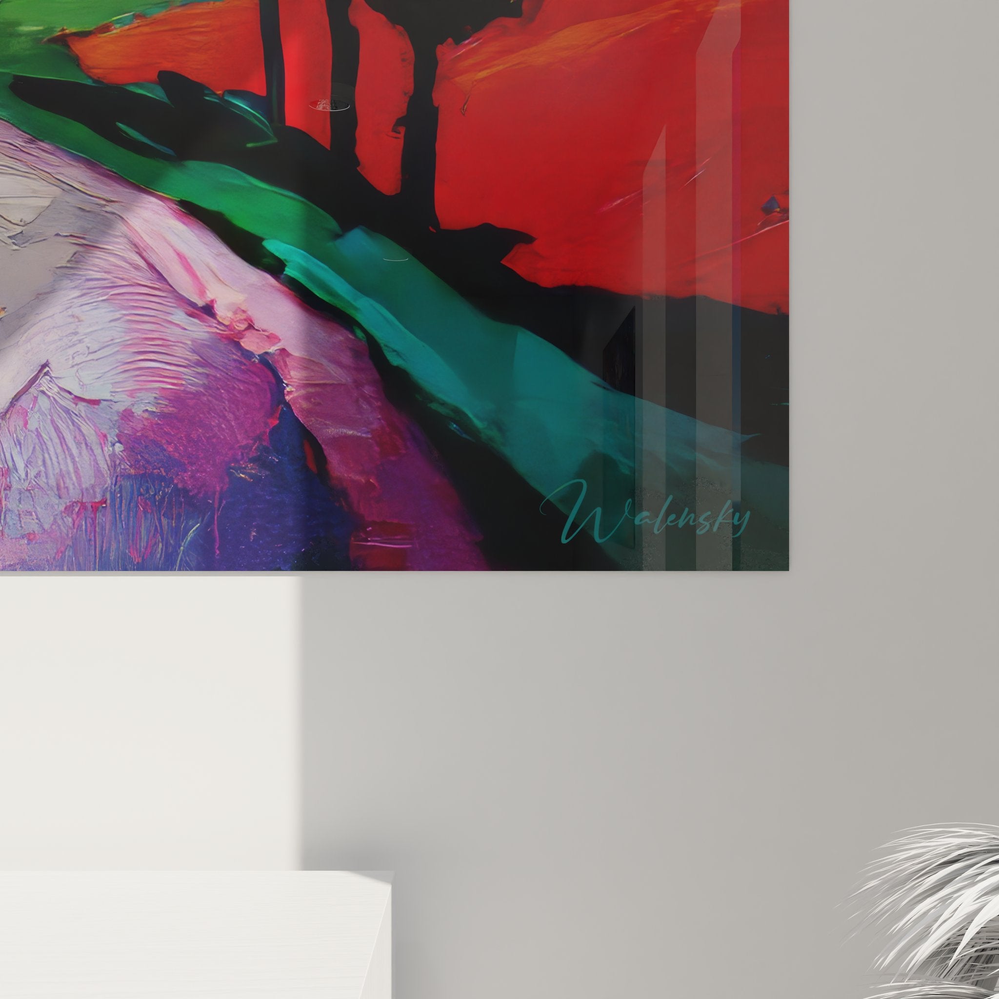 Vue ensemble tableau paysage rural - Art mural campagne moderne aux couleurs vives et contrastées