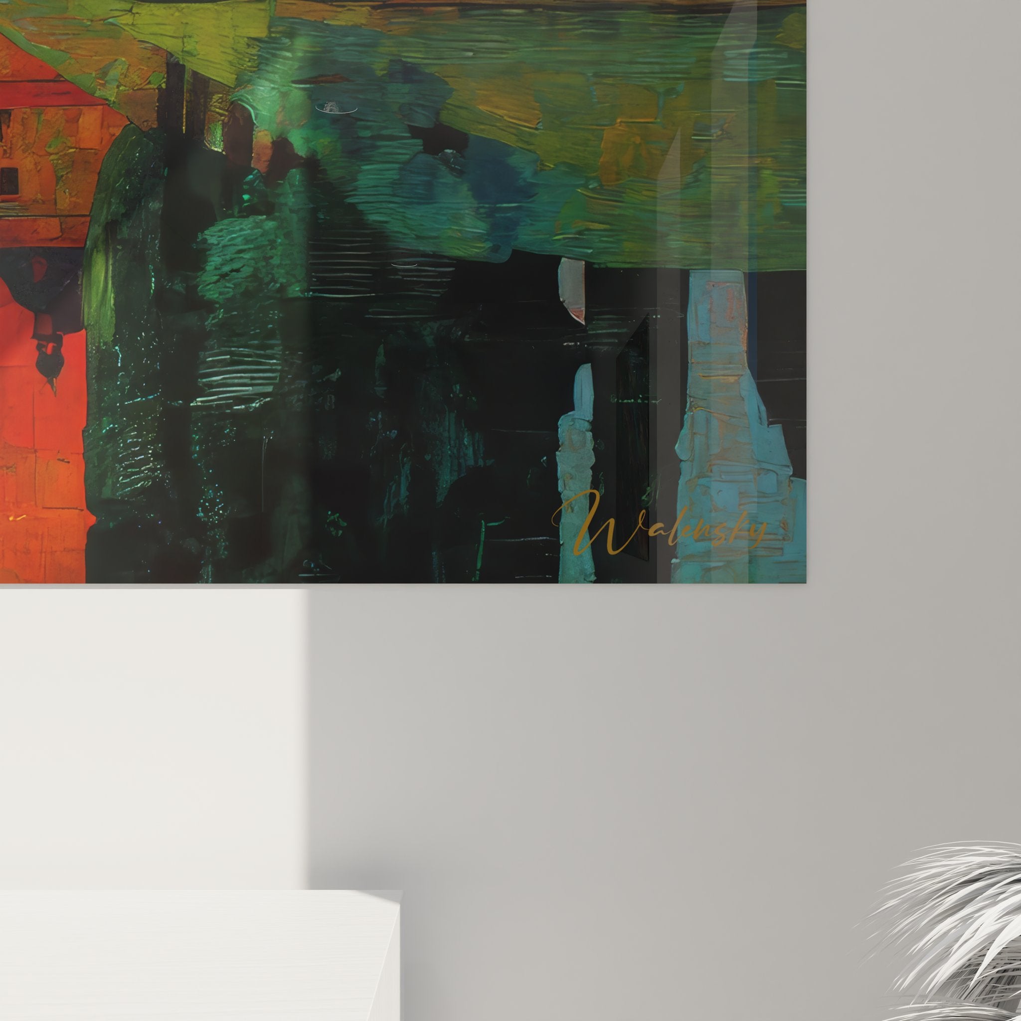 Vue d'ensemble tableau paysage rural avec pont pierre et cyprès - art mural campagne moderne