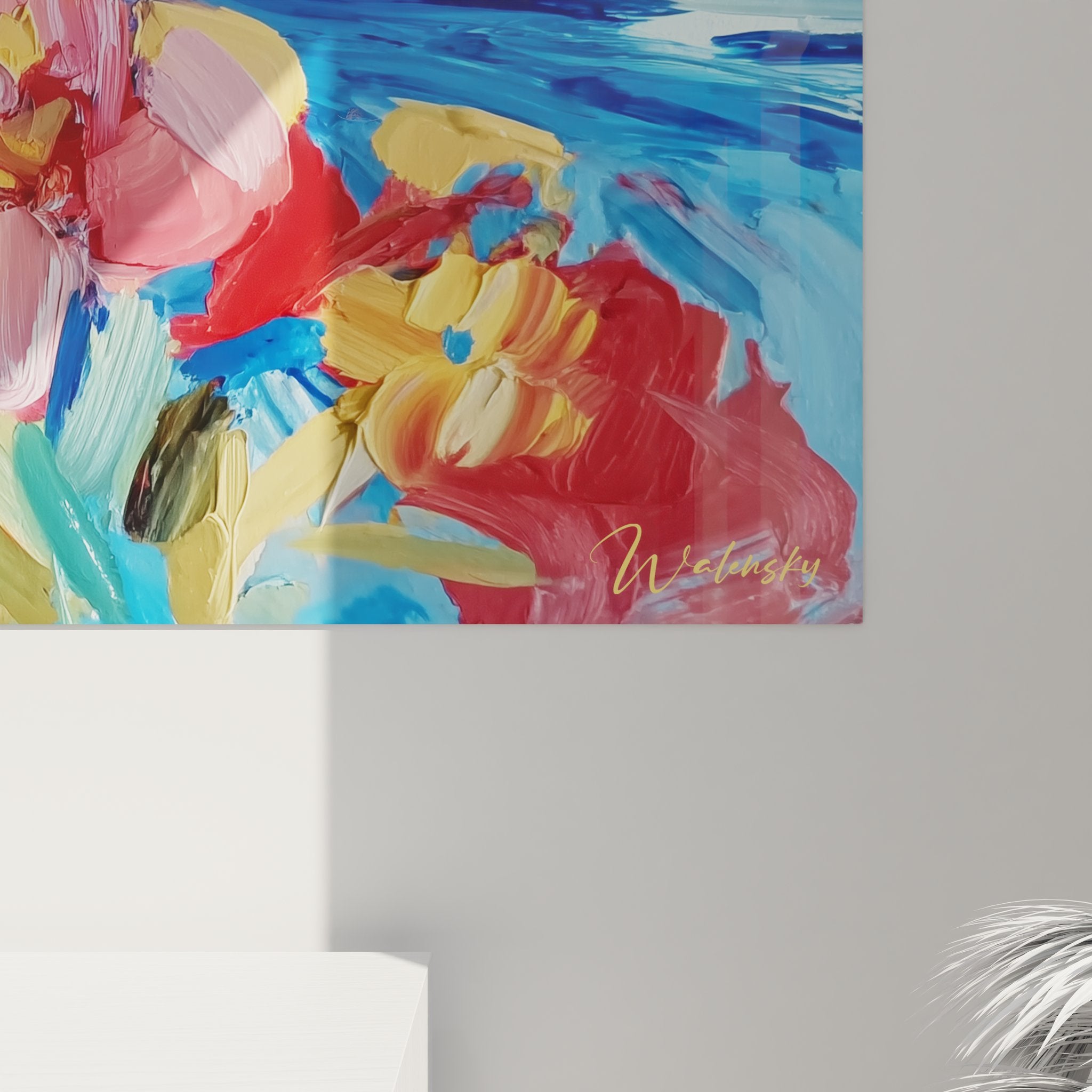 Vue ensemble tableau paysage tropical mural, décoration moderne fleurs montagne style artistique