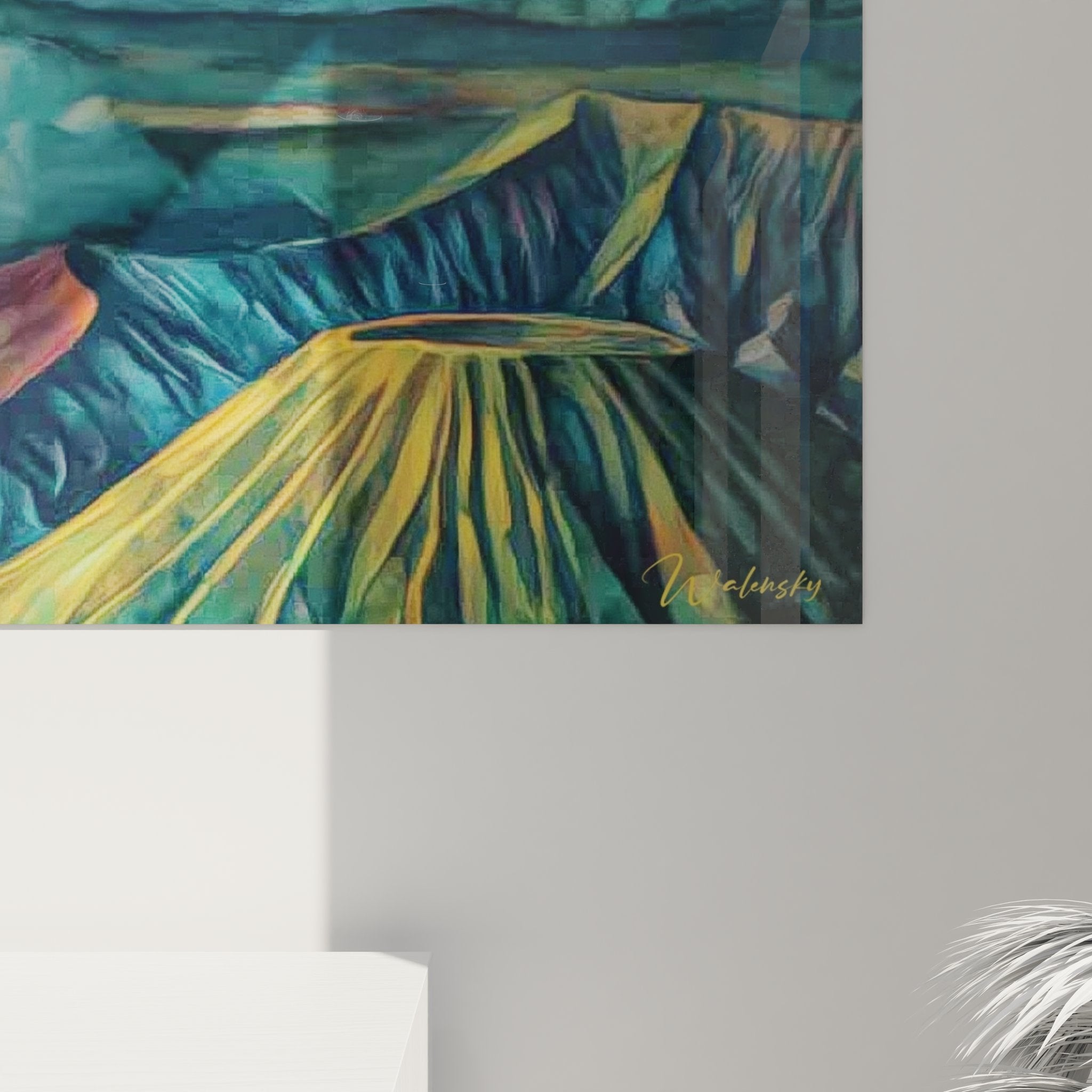 Vue ensemble tableau décoratif volcan avec paysage montagneux et éruption spectaculaire