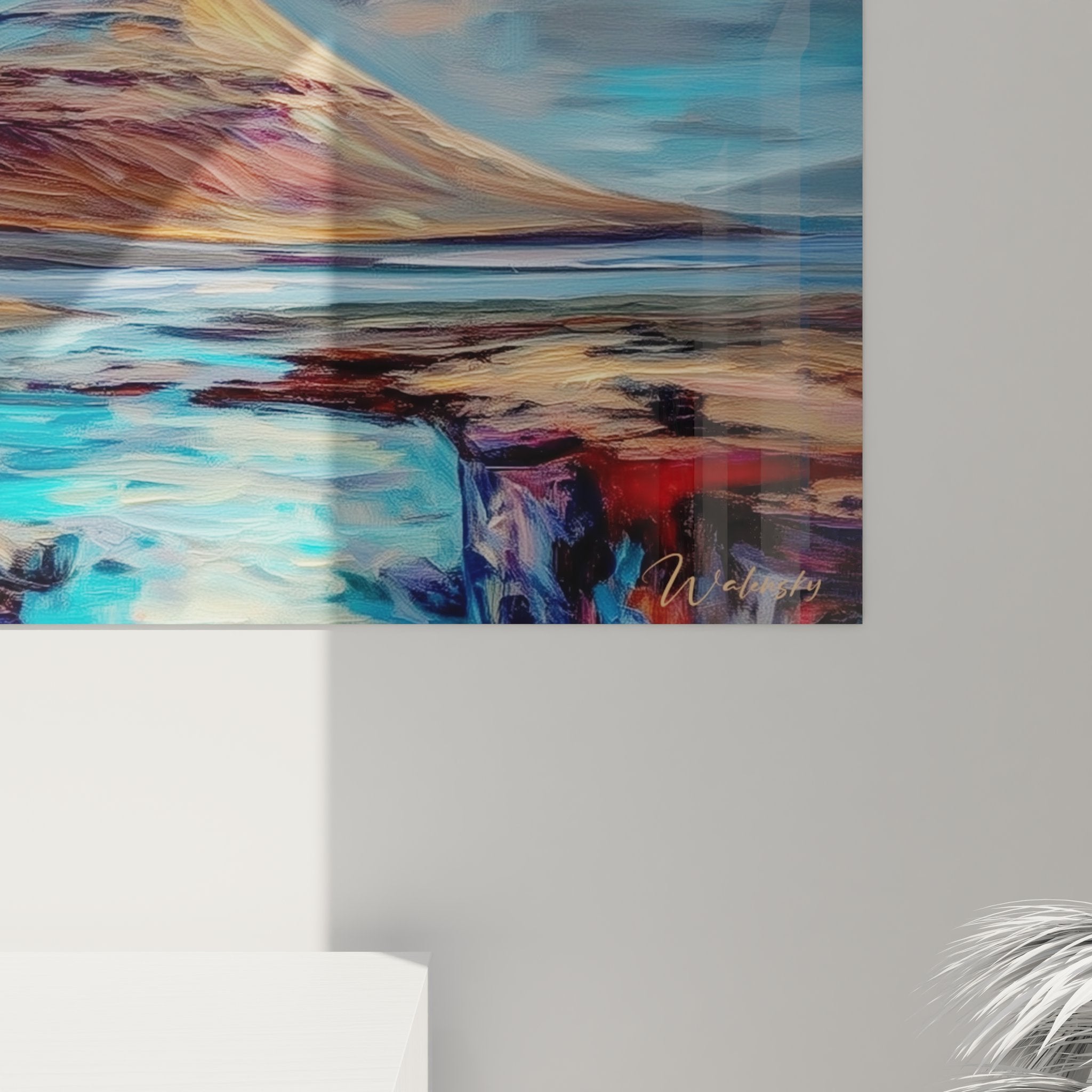 Vue ensemble tableau mural paysage volcanique Kirkjufell style expressionniste