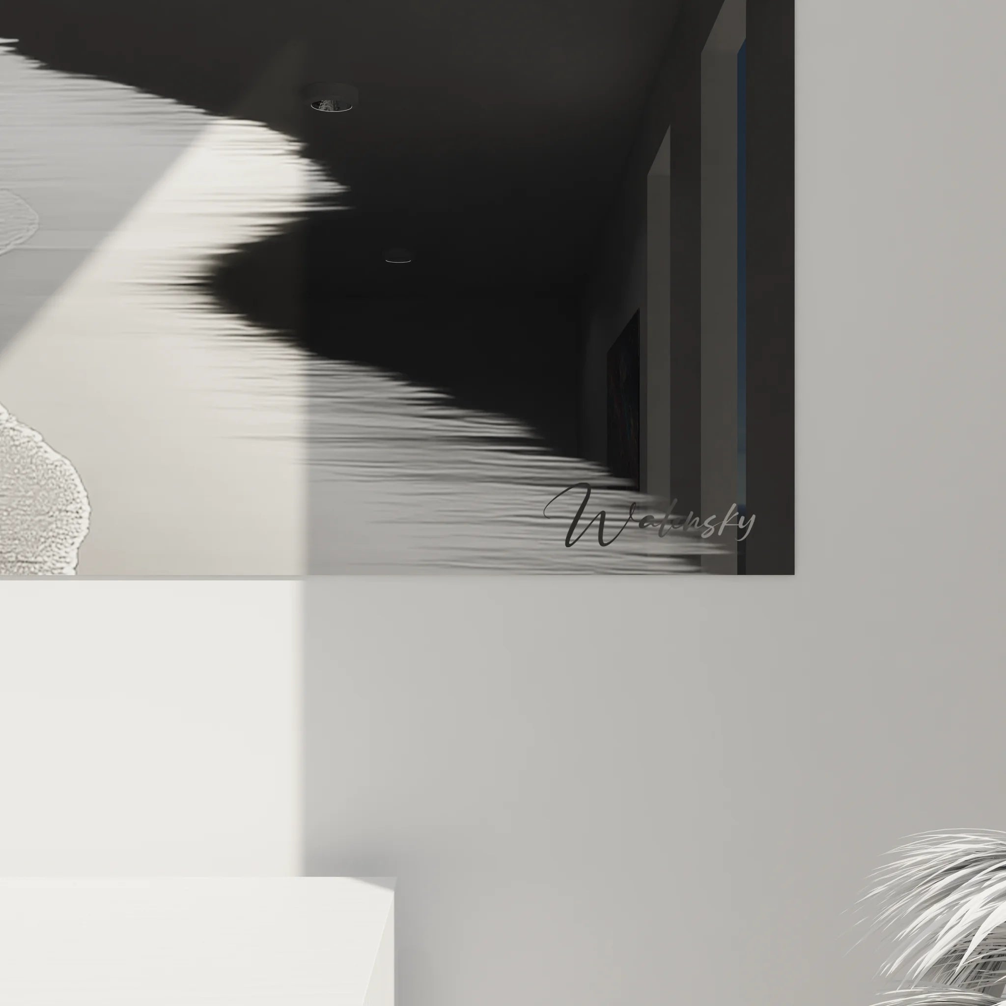 Vue d'ensemble tableau plage noir et blanc grand format, paysage côtier dramatique avec falaises