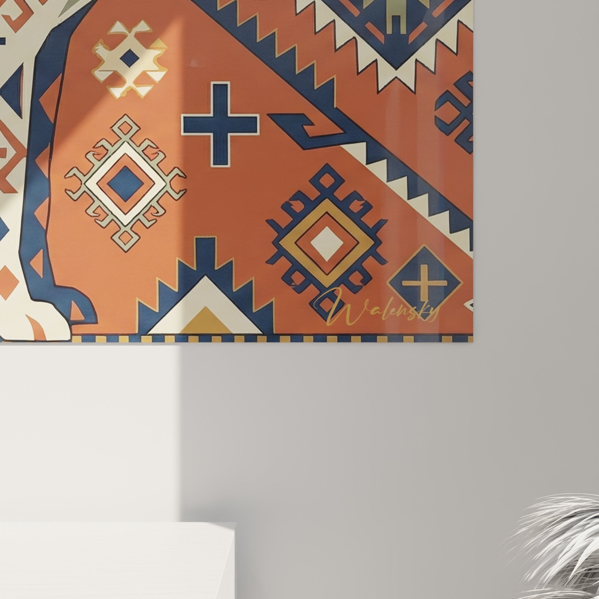 Vue d'ensemble tableau ethnique Pointer Anglais motifs géométriques décoratif mural