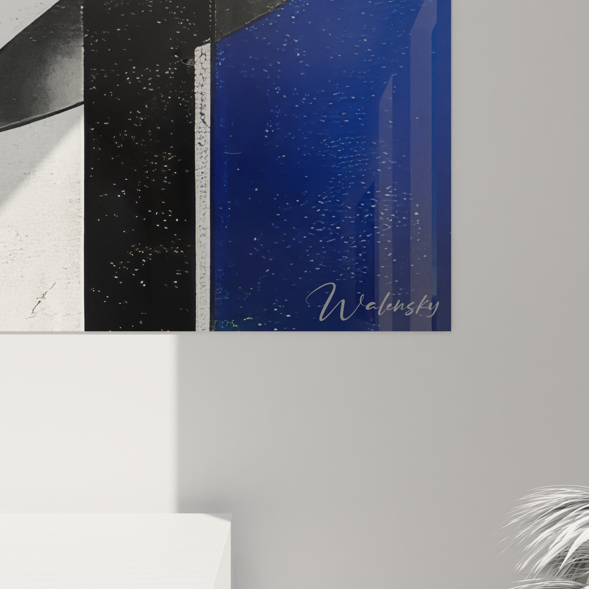 Vue d'ensemble tableau portrait femme abstraite révélant composition géométrique et palette colorée moderne