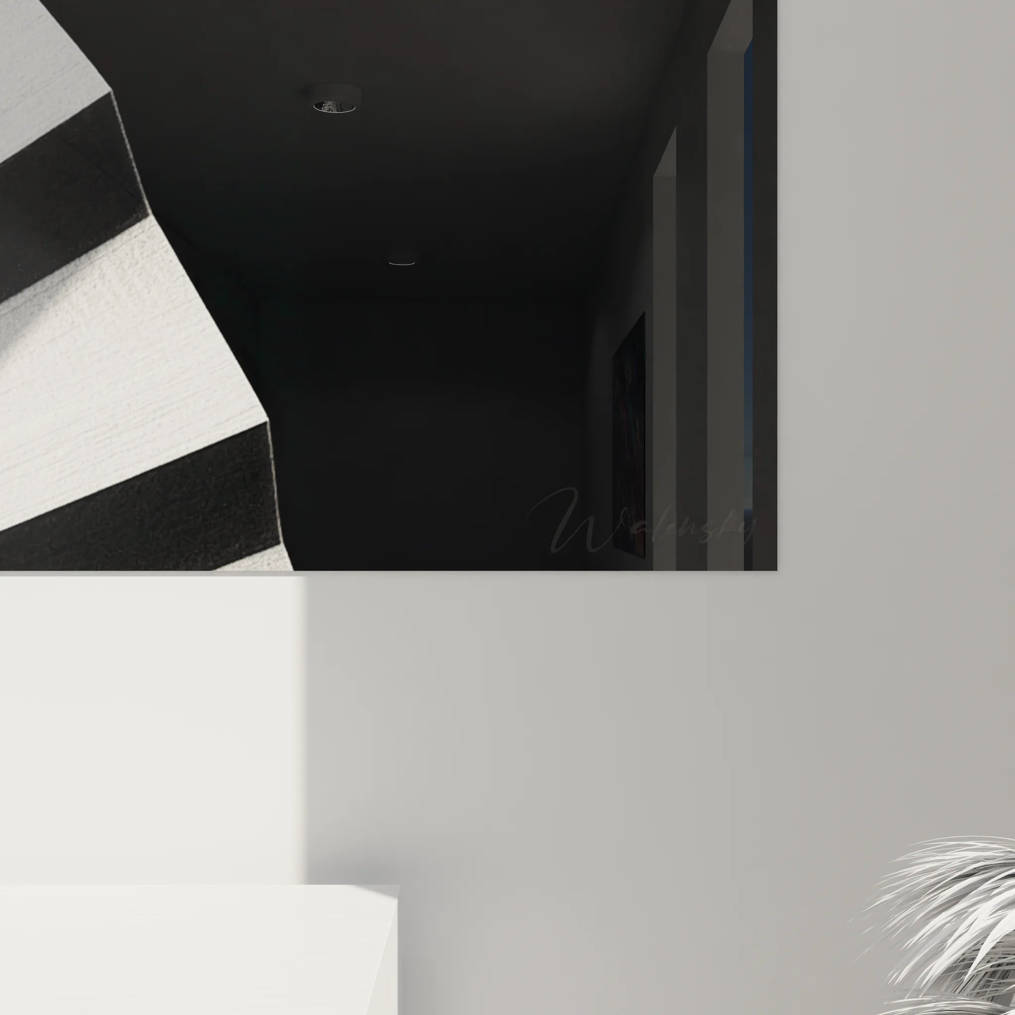 Vue ensemble tableau portrait féminin noir et blanc décoration murale moderne