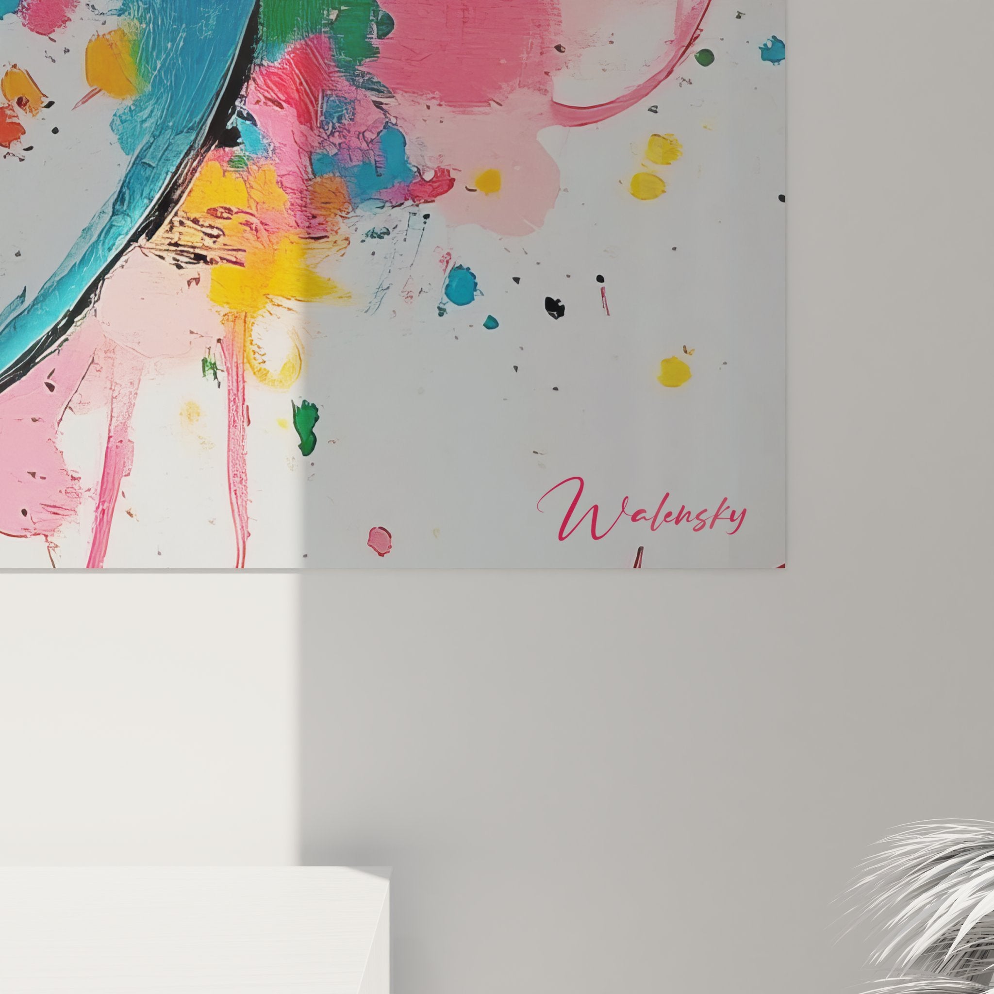Vue d'ensemble tableau mural portrait femme art abstrait coloré pour salon moderne