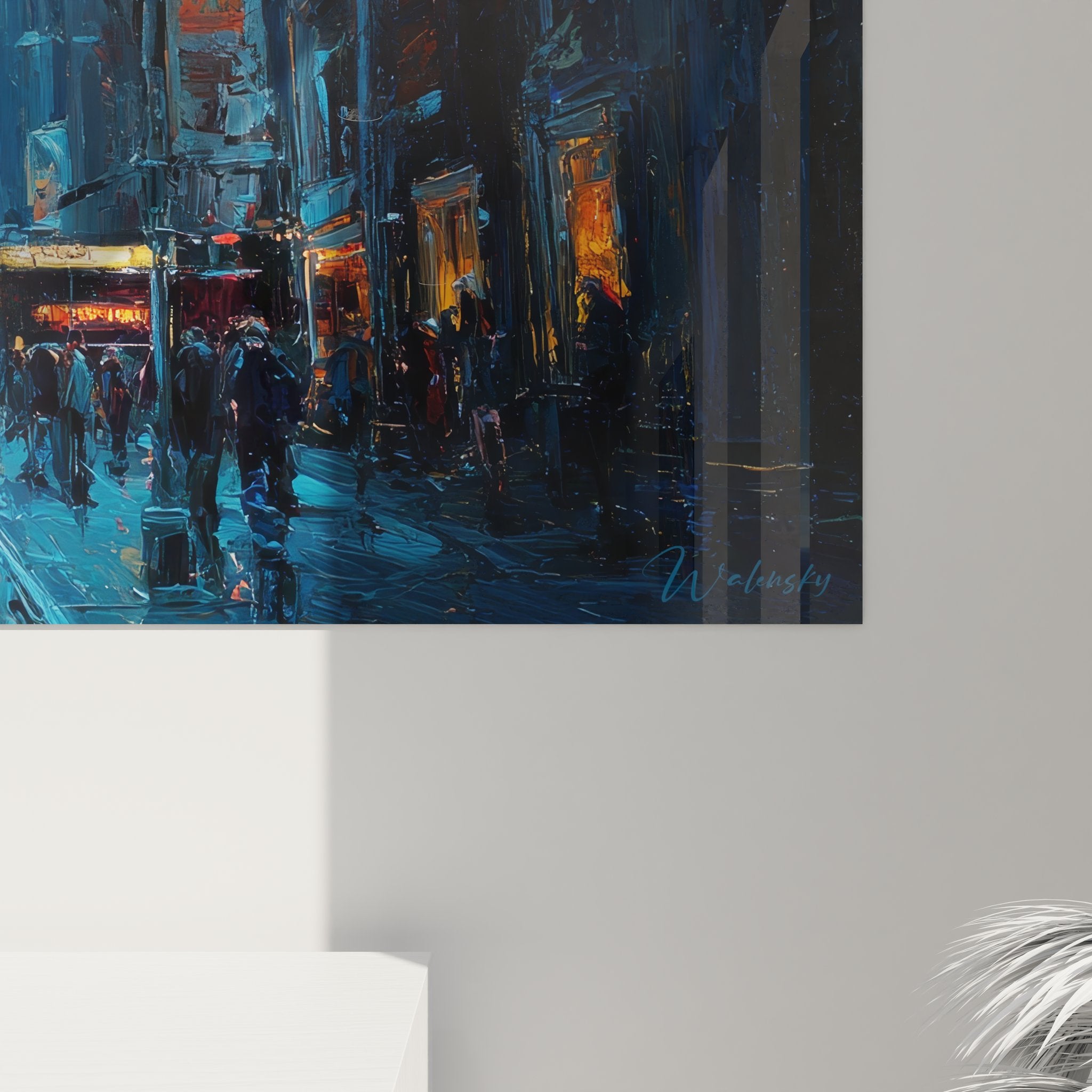 Vue d'ensemble tableau mural rue New York sous la pluie avec gratte-ciels et circulation nocturne