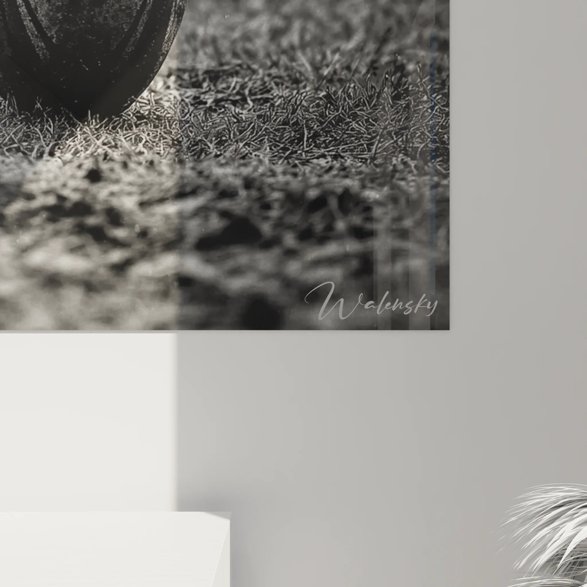 Vue ensemble tableau rugby noir blanc ballon ovale - Décoration sport élégante