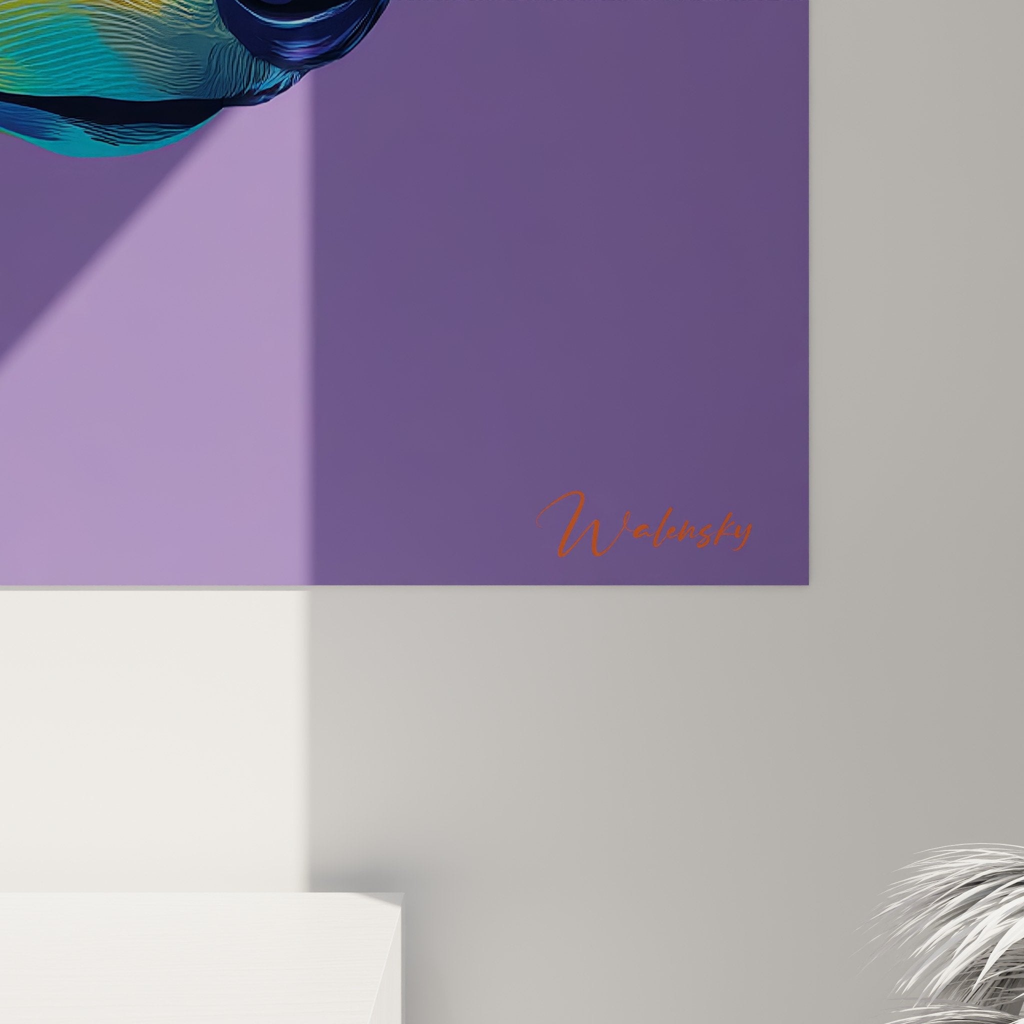 Vue d'ensemble du tableau portrait Saluki géométrique dans intérieur contemporain design