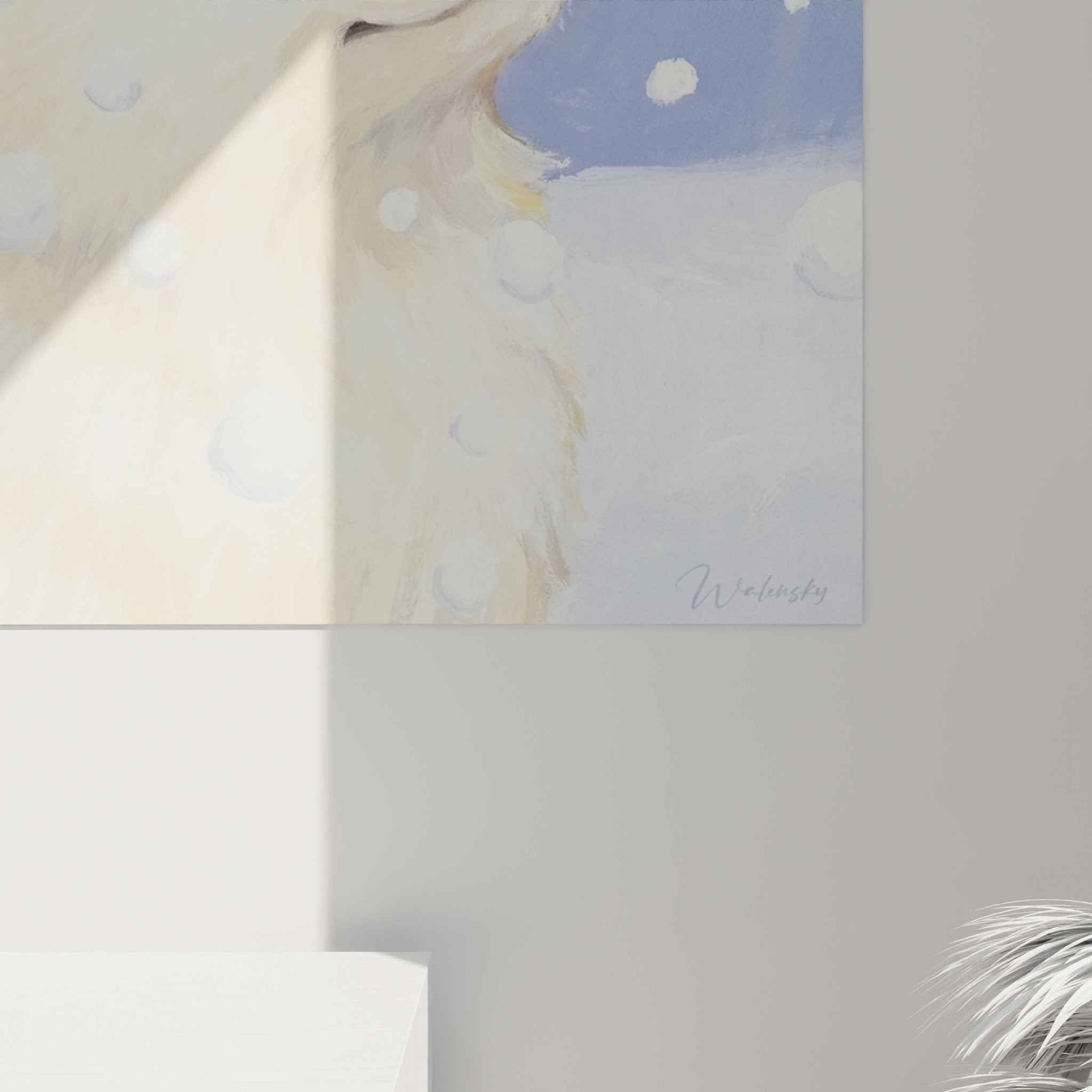 Vue ensemble tableau Samoyede neige decoration interieure style nordique