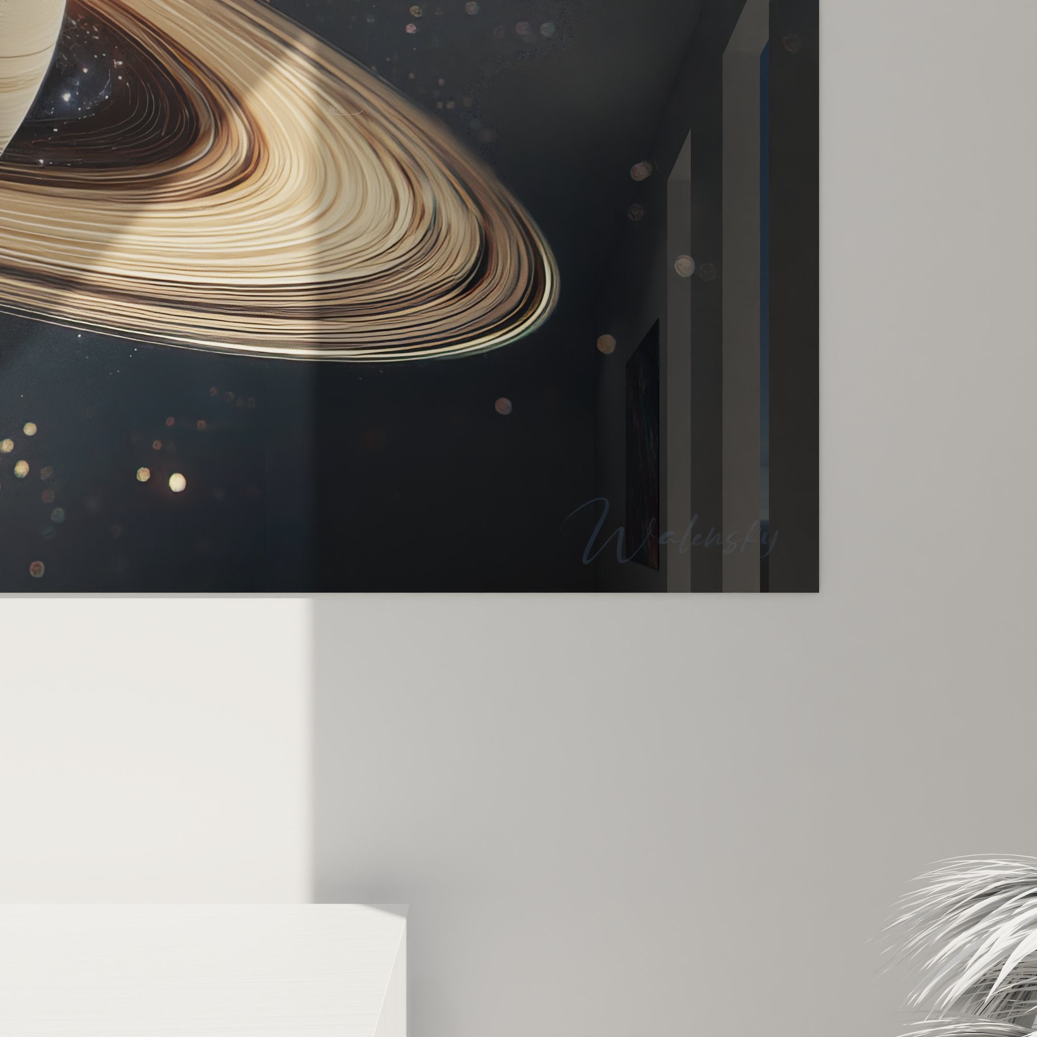 Vue ensemble tableau mural Saturne espace décoration intérieure art cosmique moderne