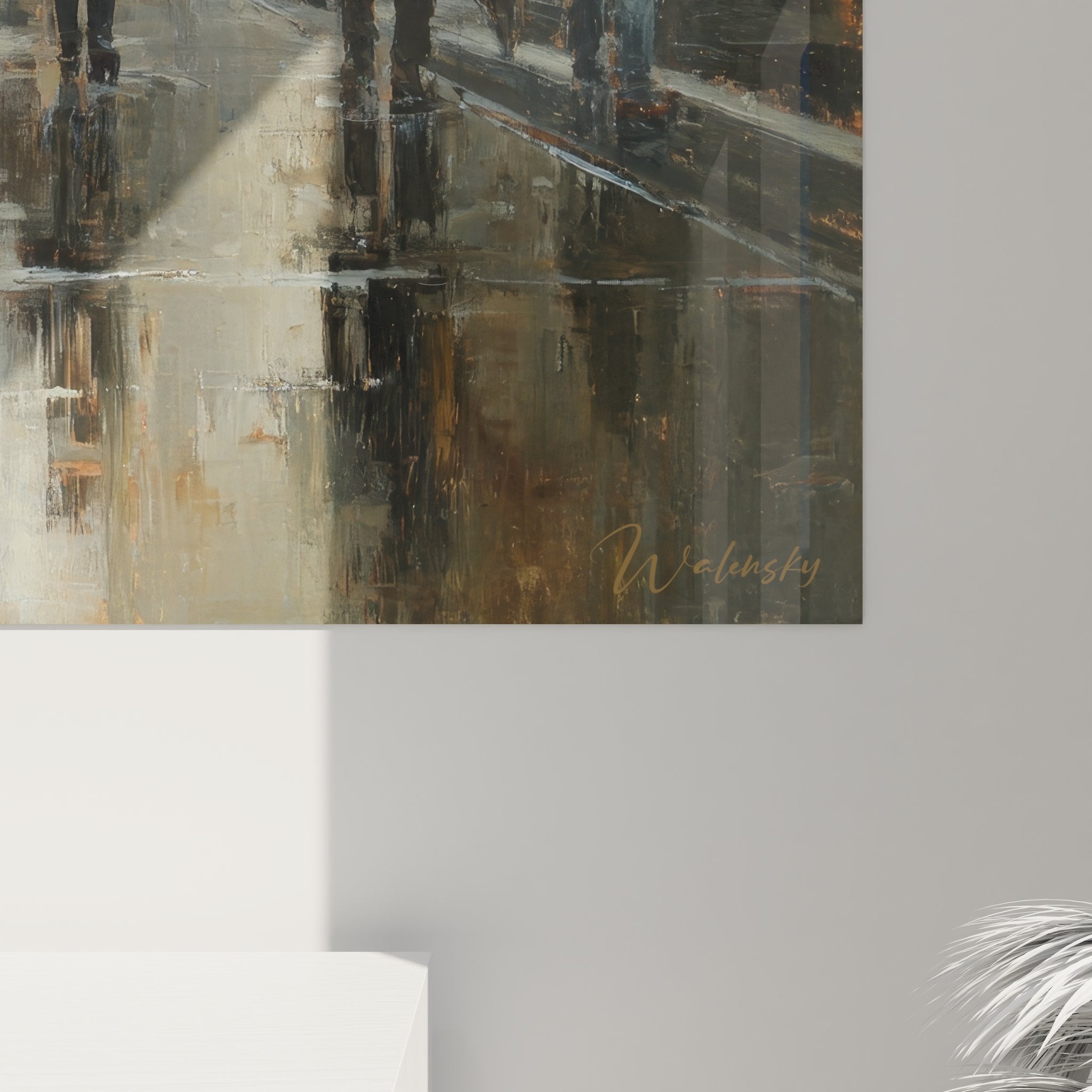 Vue d'ensemble tableau mural scène urbaine New York avec ambiance café et rue animée sous la pluie