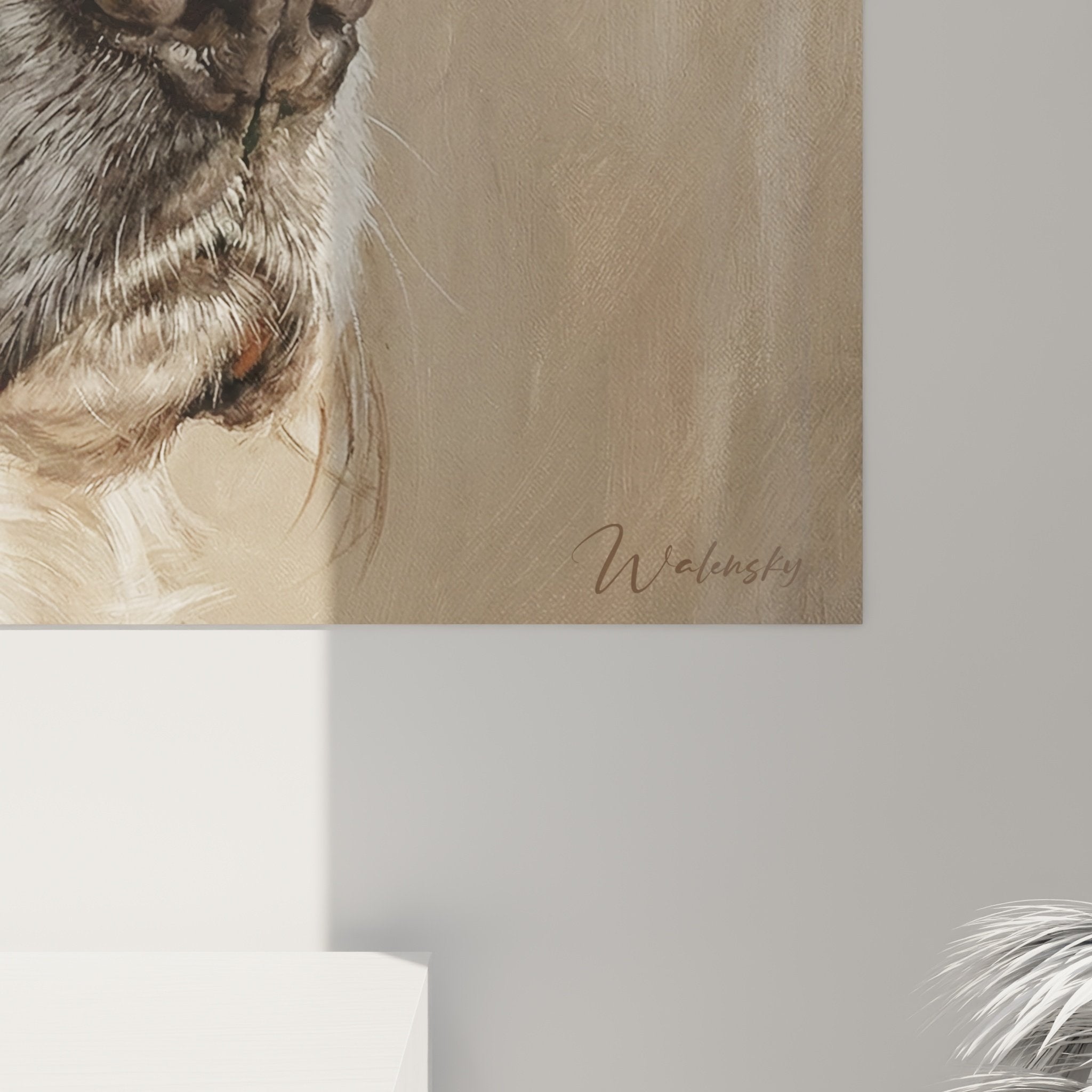 Vue d'ensemble tableau portrait Setter Anglais, œuvre d'art canin aux nuances sépia et beige intemporelles