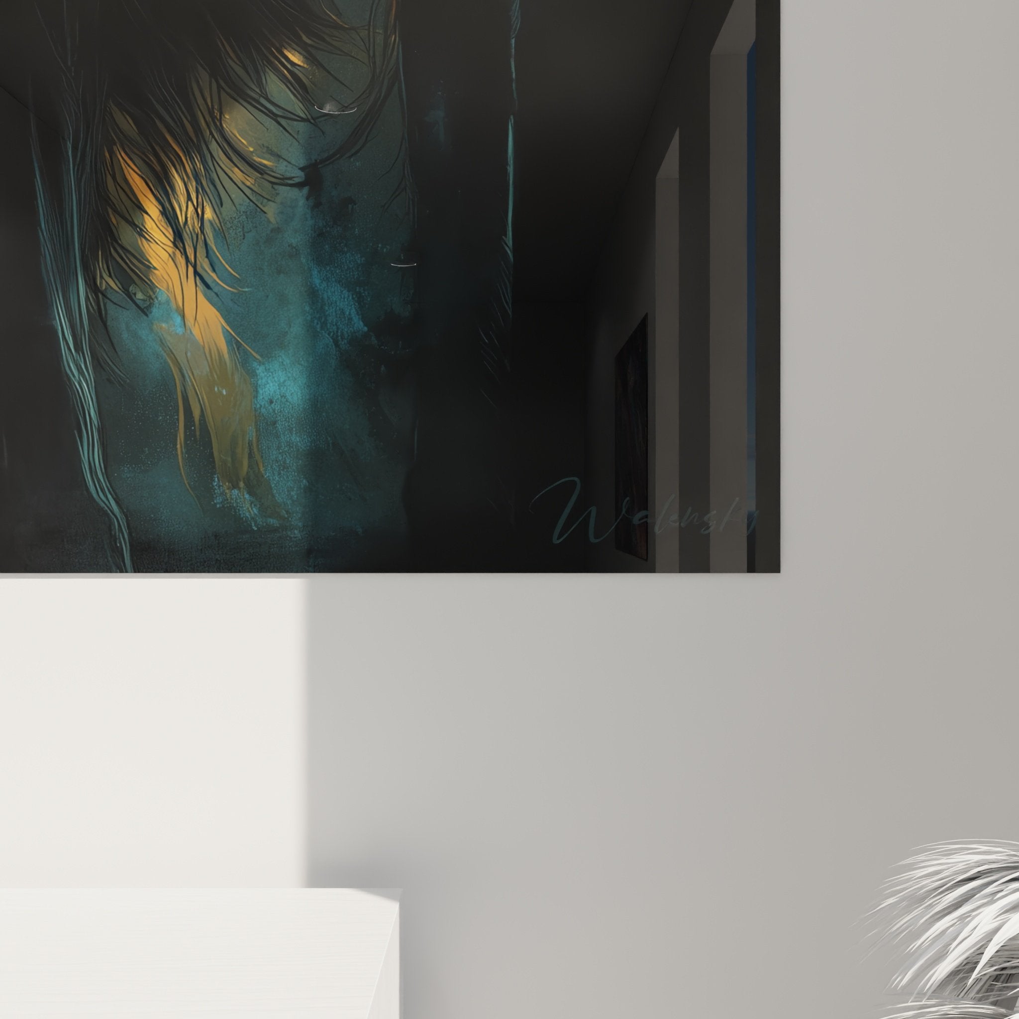 Vue ensemble tableau setter irlandais salon decoration interieure art mural chien noble