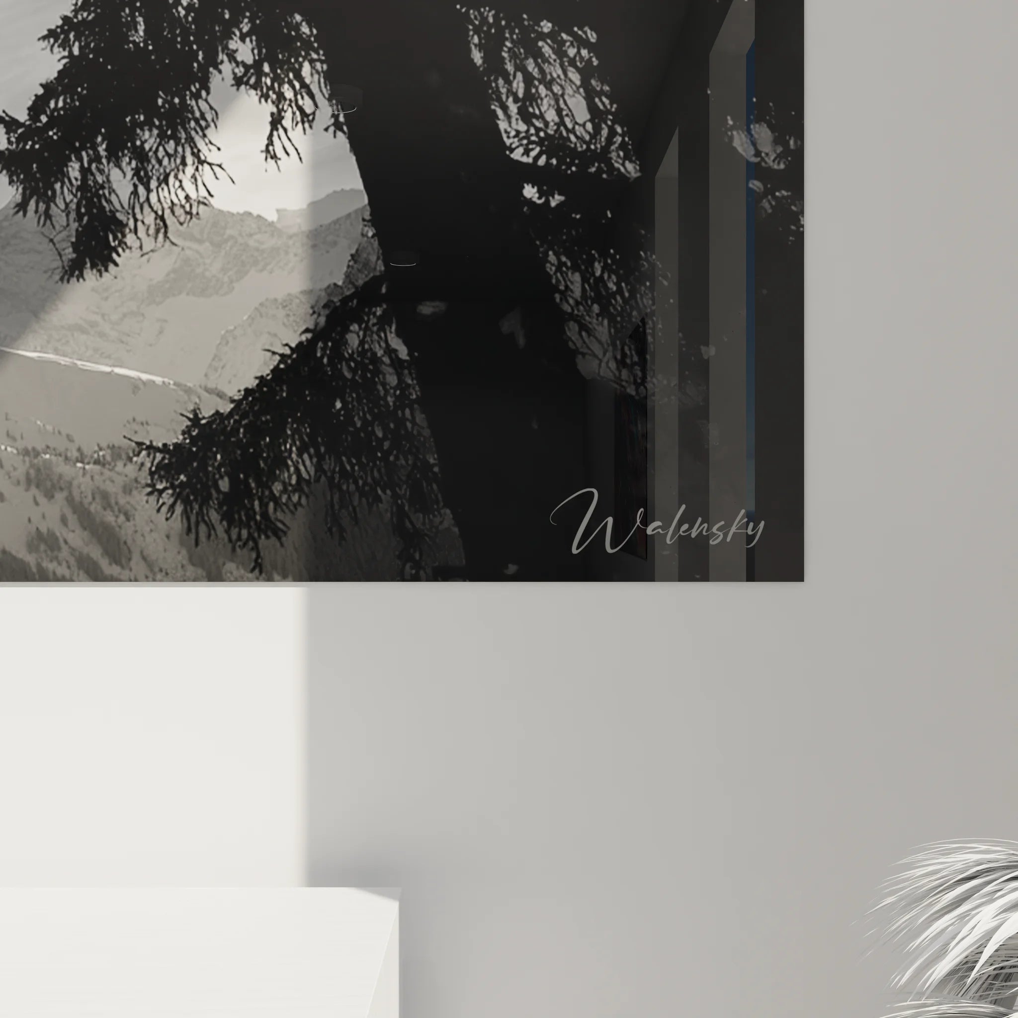 Vue ensemble tableau skieur freestyle montagne noir blanc décoration murale sport extrême salon