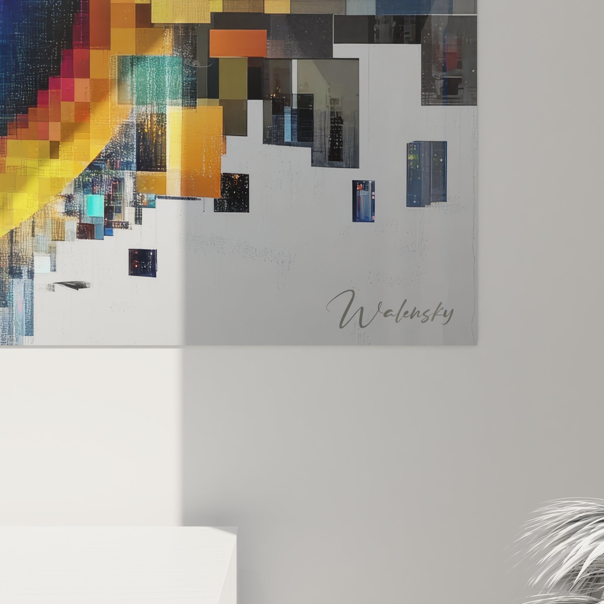 Vue ensemble tableau spiral coloré pixelisé décoration murale art digital contemporain