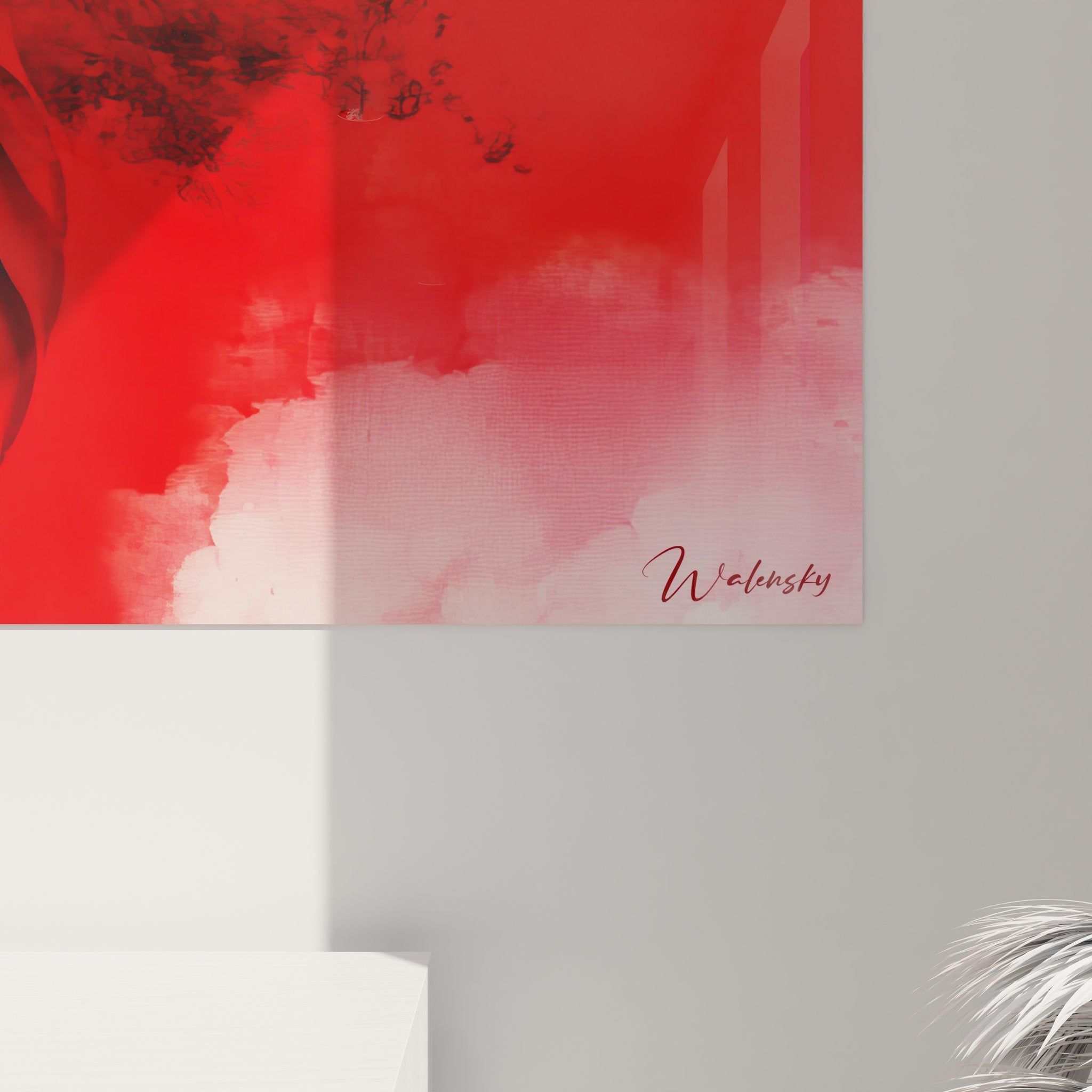 Vue ensemble tableau mural spirale énergétique abstraite rouge bleue décoration intérieure moderne