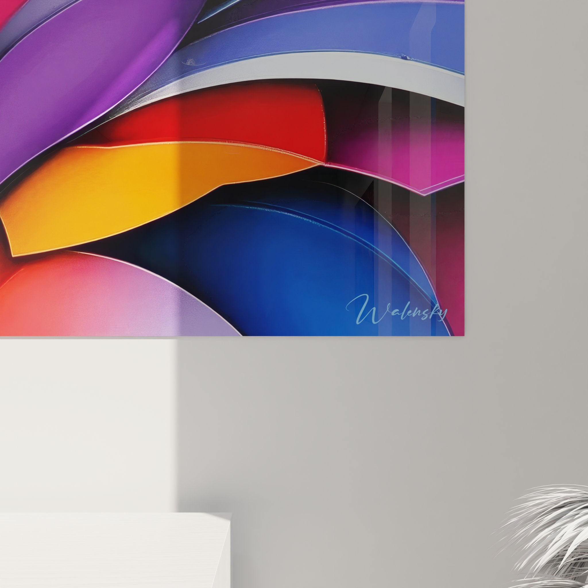 Vue ensemble tableau mural spirale colorée art abstrait multicolore pour décoration intérieure