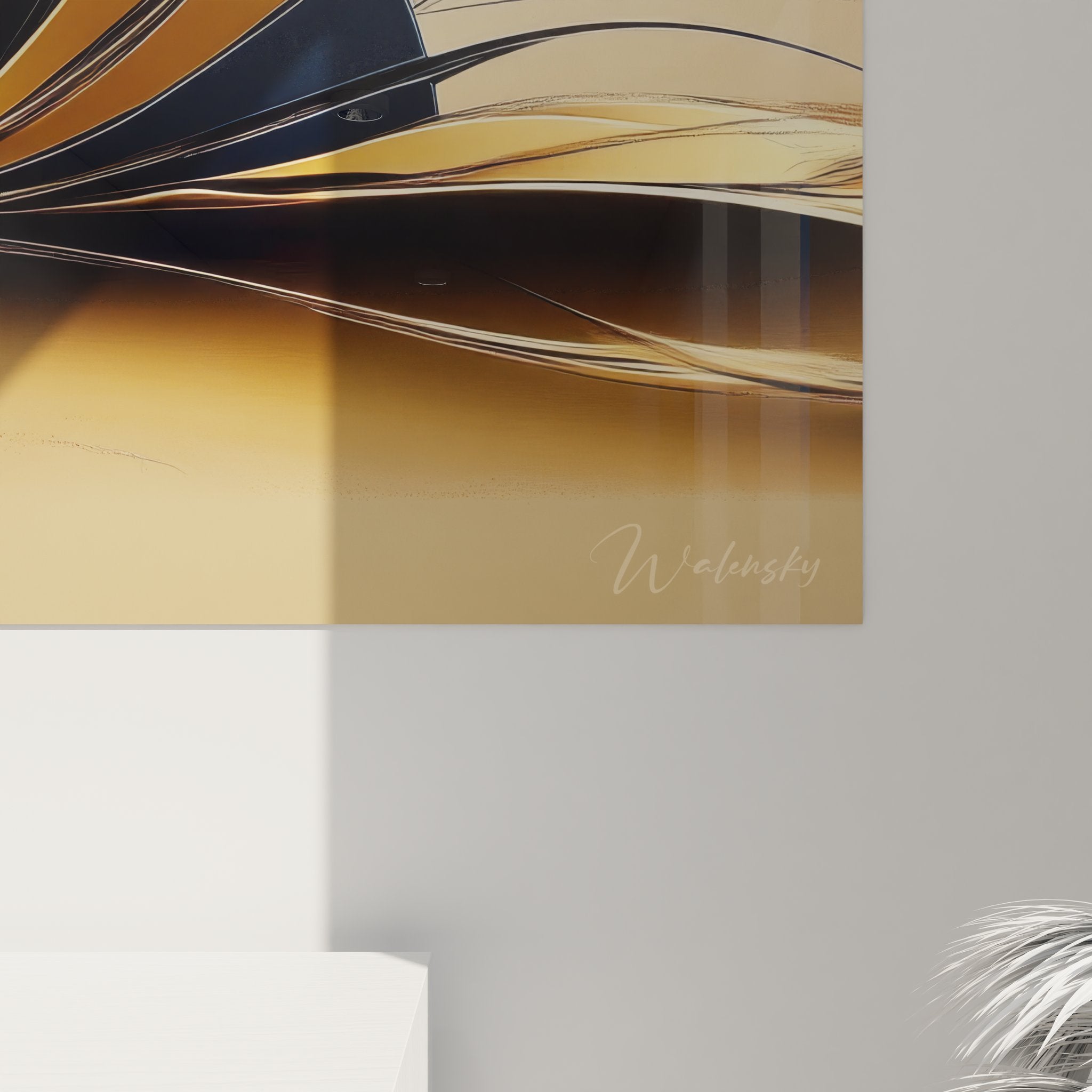 Vue ensemble tableau abstrait spirale rouge or décoration murale design minimaliste