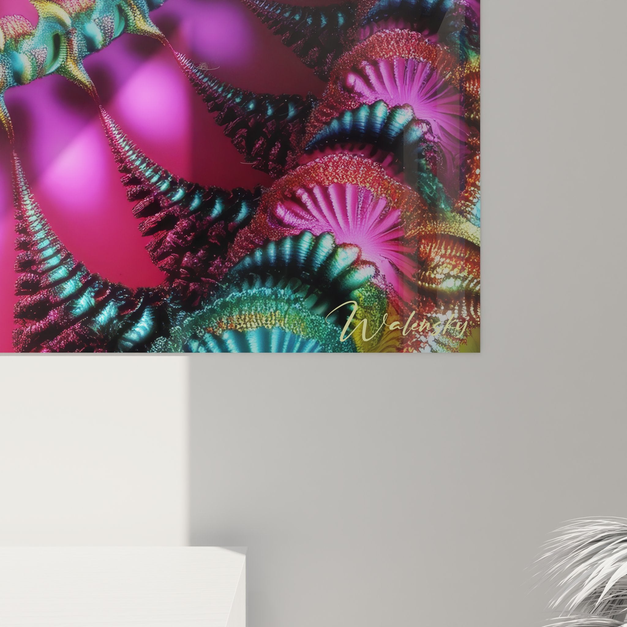 Vue d'ensemble tableau mural spirale fractale psychédélique décoration murale art abstrait contemporain