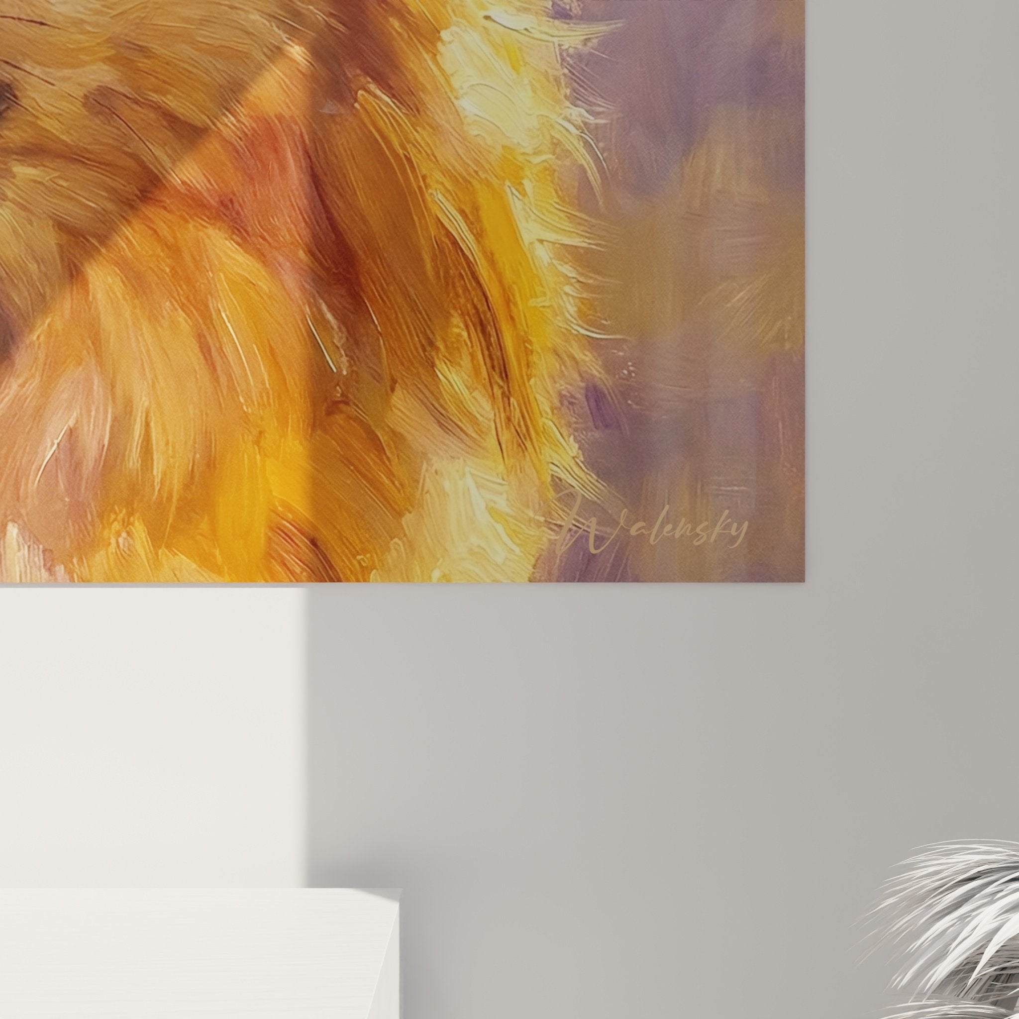 Vue ensemble tableau mural Spitz Poméranien portrait lumineux décoration intérieure