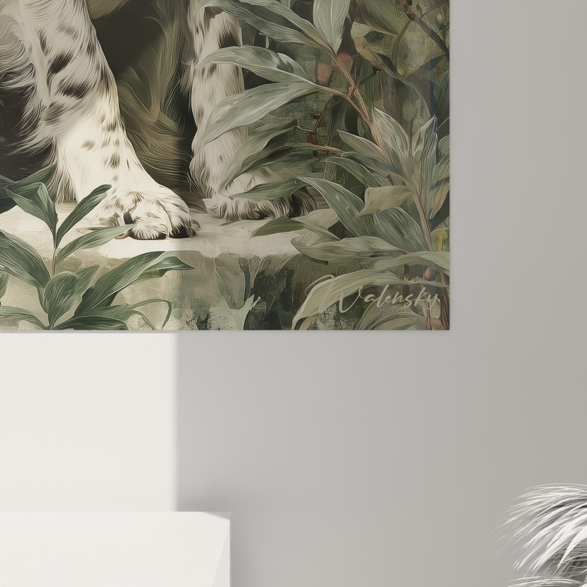 Vue d'ensemble tableau mural Springer Anglais portrait botanique décoration intérieur naturel beige vert